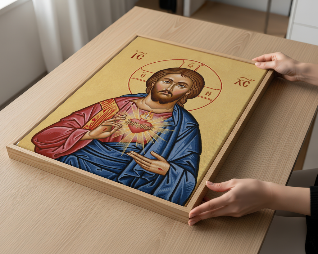 Sacred Heart of Jesus Orthodox Icon Wall Art, Devotional Gift, Prayerful Home Piece