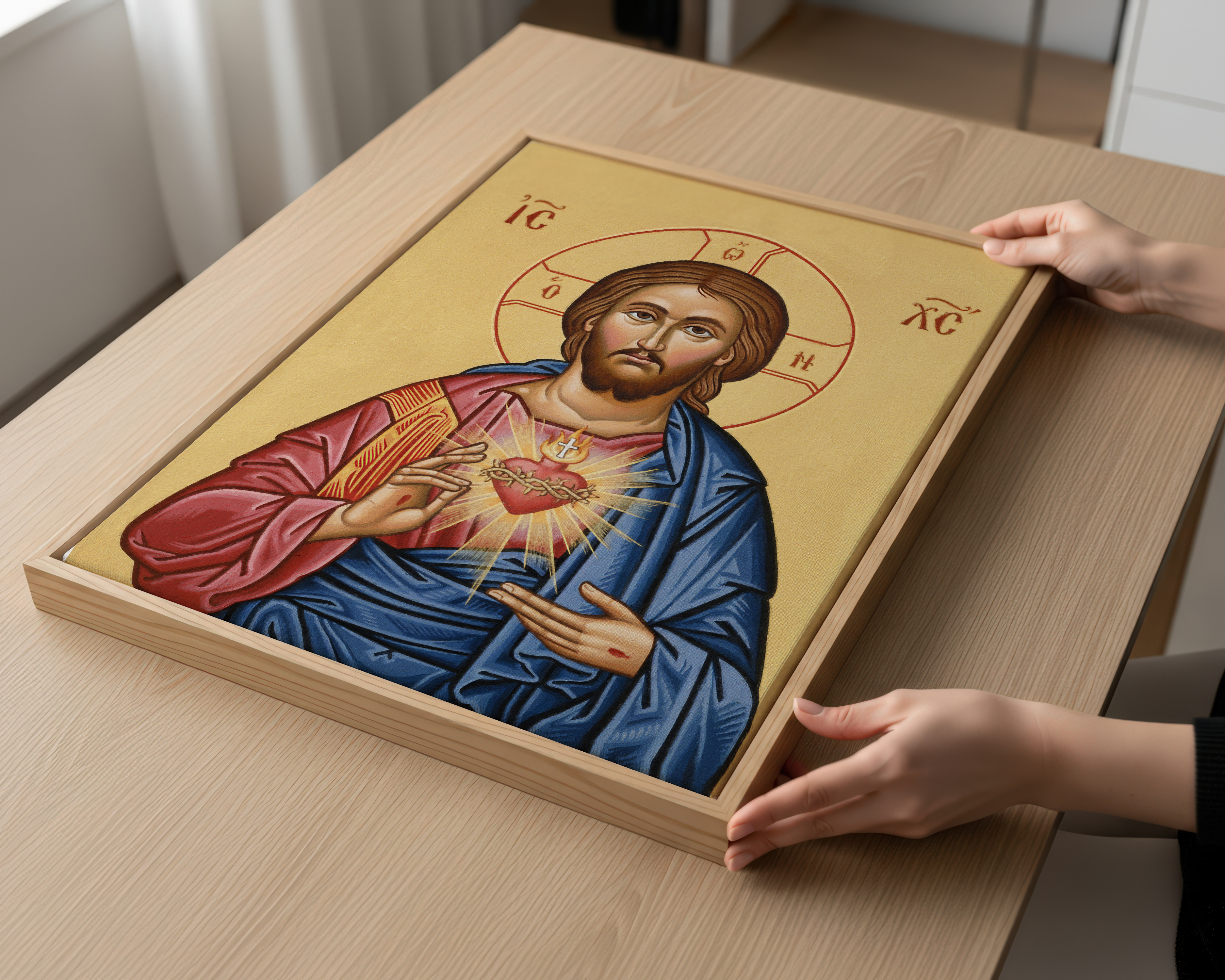 Sacred Heart of Jesus Orthodox Icon Wall Art, Devotional Gift, Prayerful Home Piece