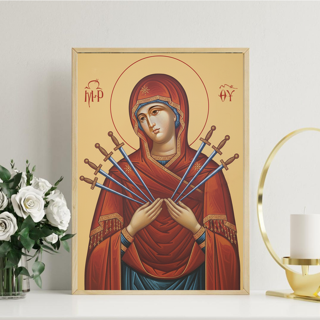Our Lady of Sorrows Orthodox Icon, Sympathy & Comfort Gift, Marian Devotional Wall Art