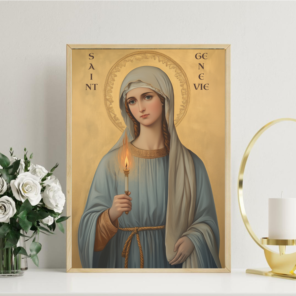 Saint Genevieve of Paris Icon Print, French Patron Saint Wall Art, Protection Gift
