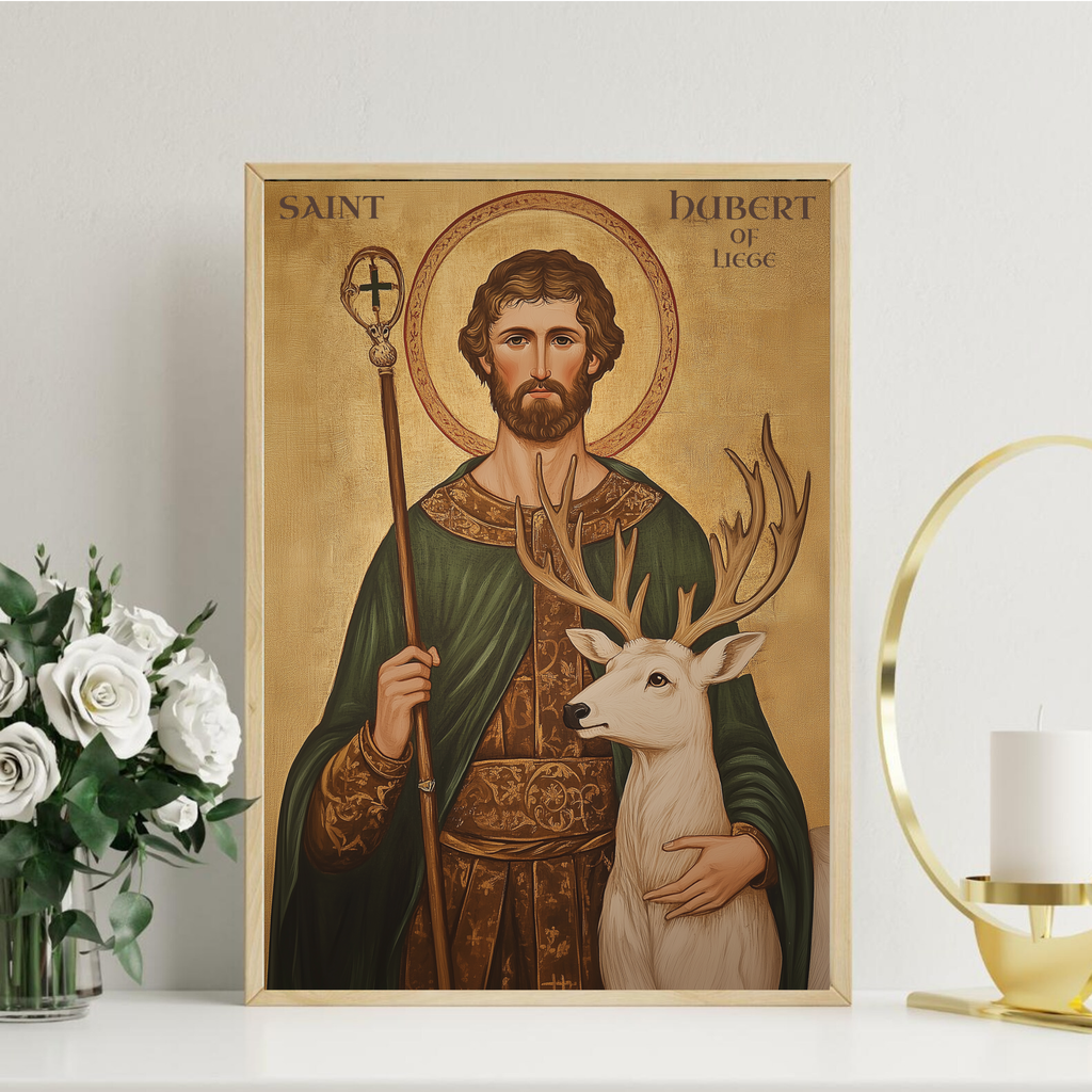 Saint Hubert of Liège Icon Print, Hunter Gift, Orthodox Wall Art, Holygraceart