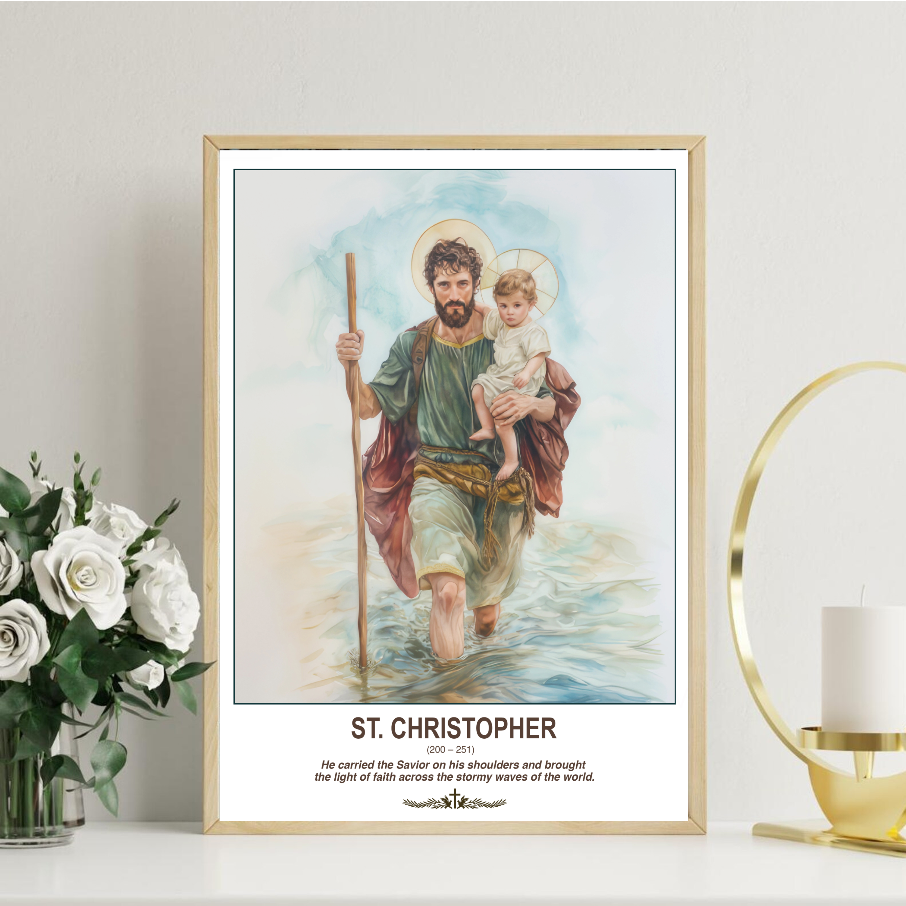 Saint Christopher Wall Art, Travel Gift, Catholic Home Decor, Holygraceart H285