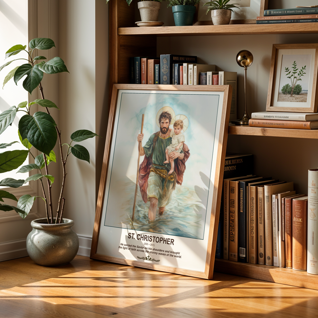 Saint Christopher Wall Art, Travel Gift, Catholic Home Decor, Holygraceart H285