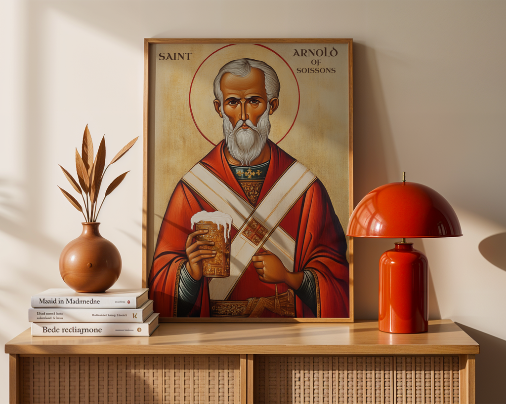 Saint Arnould of Soissons Icon Print, Brewing and Feast Day Gift, Holygraceart