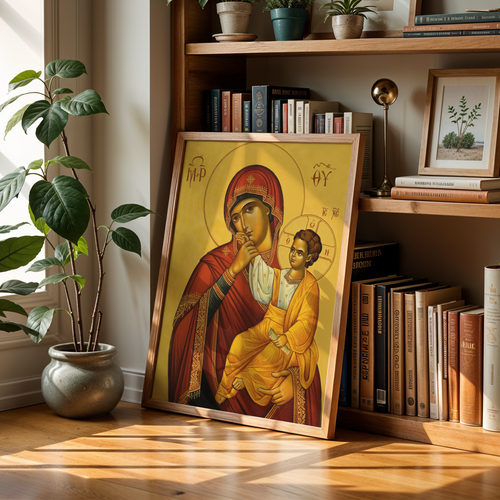 Mother of God and Christ Child Orthodox Icon Wall Art, New Baby Gift, Marian Tenderness Print