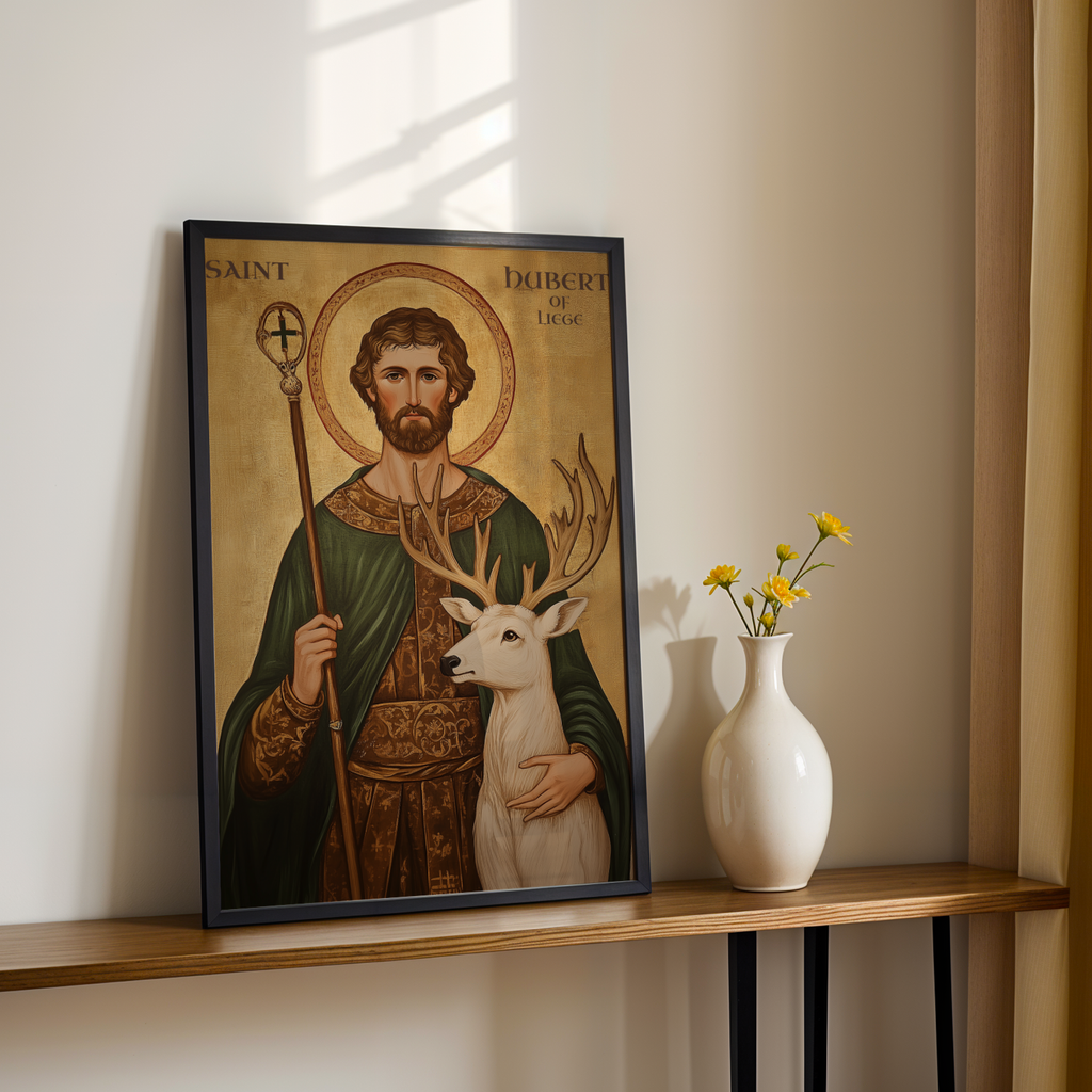 Saint Hubert of Liège Icon Print, Hunter Gift, Orthodox Wall Art, Holygraceart