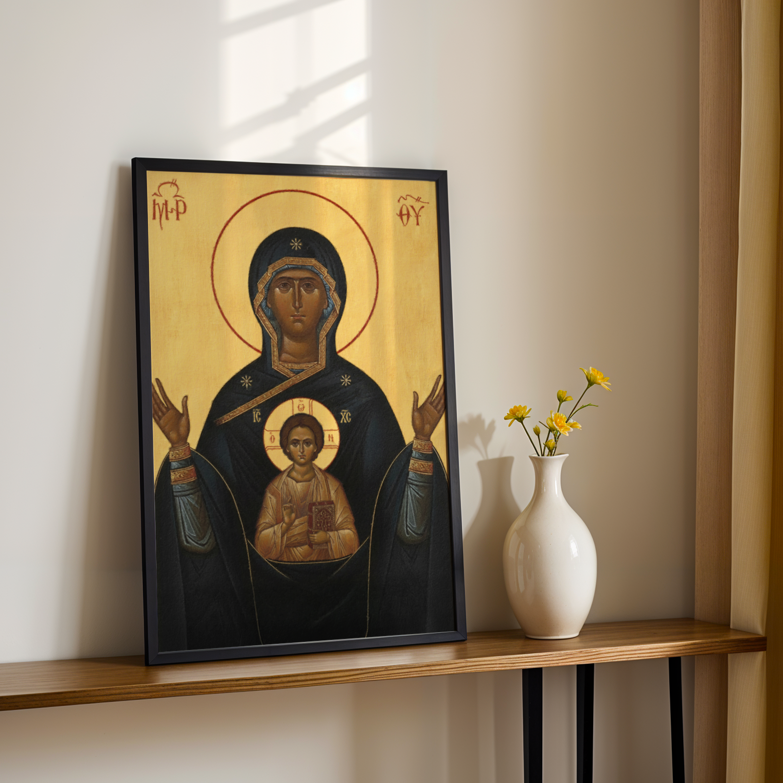 Theotokos of the Sign Orthodox Icon Print, Family Prayer and Baptism Gift, Byzantine Art