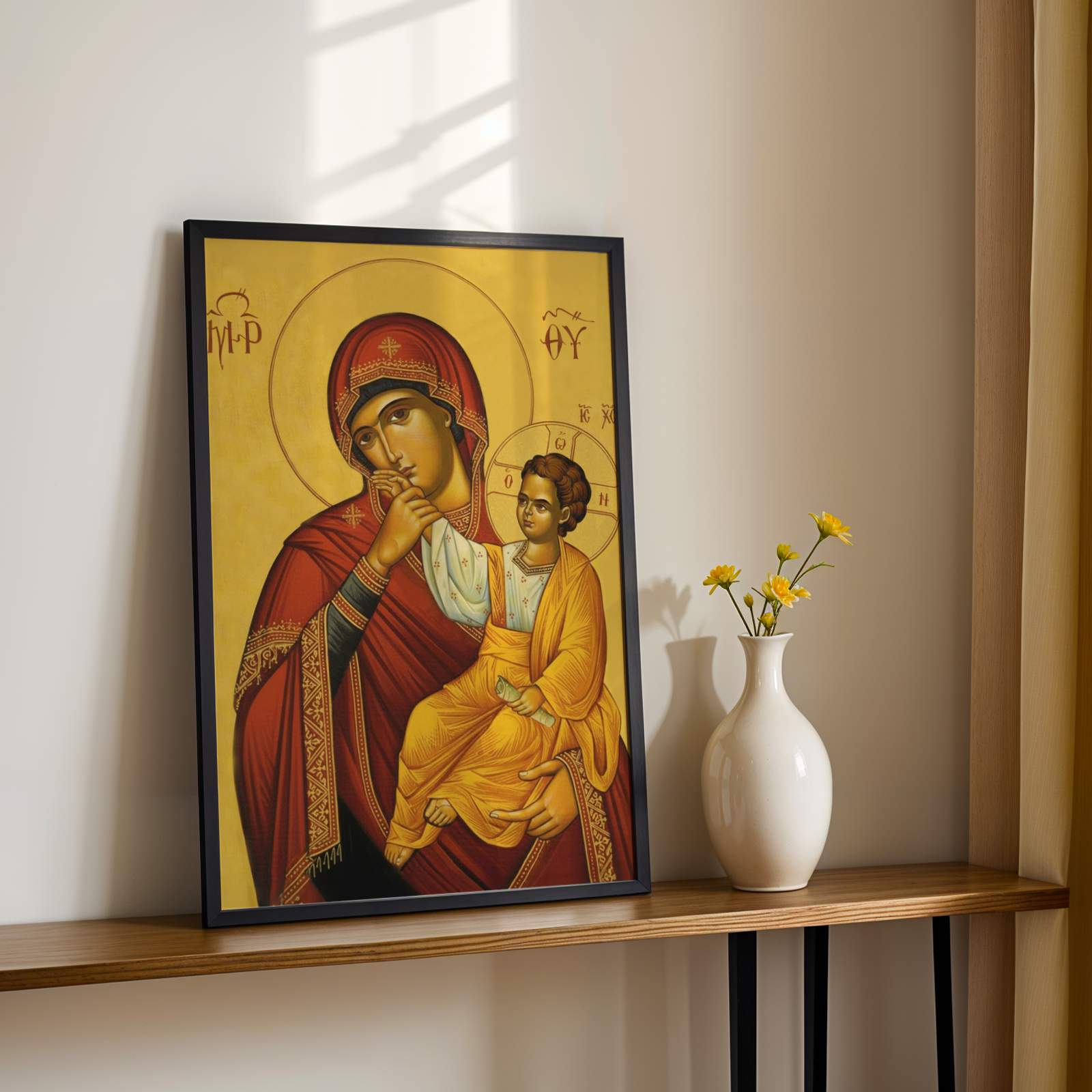 Mother of God and Christ Child Orthodox Icon Wall Art, New Baby Gift, Marian Tenderness Print