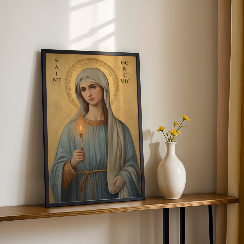 Saint Genevieve of Paris Icon Print, French Patron Saint Wall Art, Protection Gift