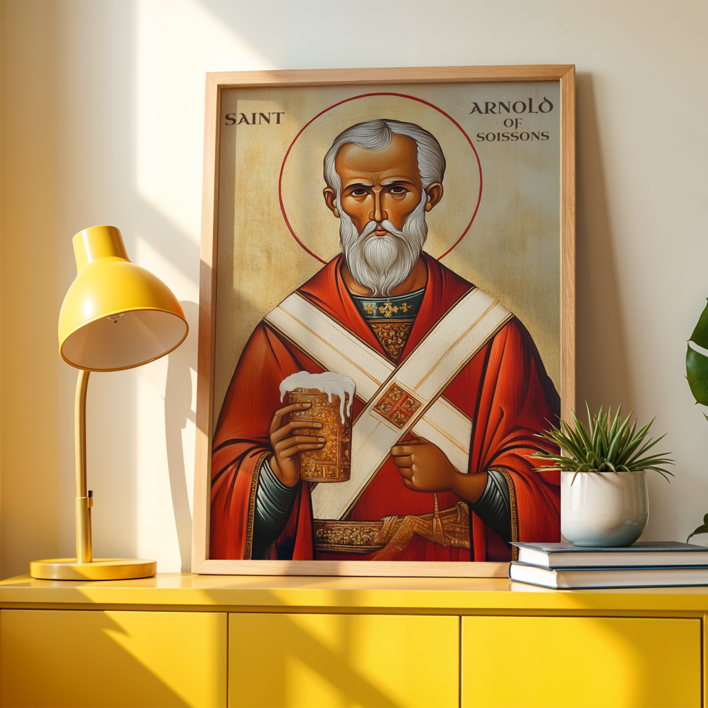 Saint Arnould of Soissons Icon Print, Brewing and Feast Day Gift, Holygraceart