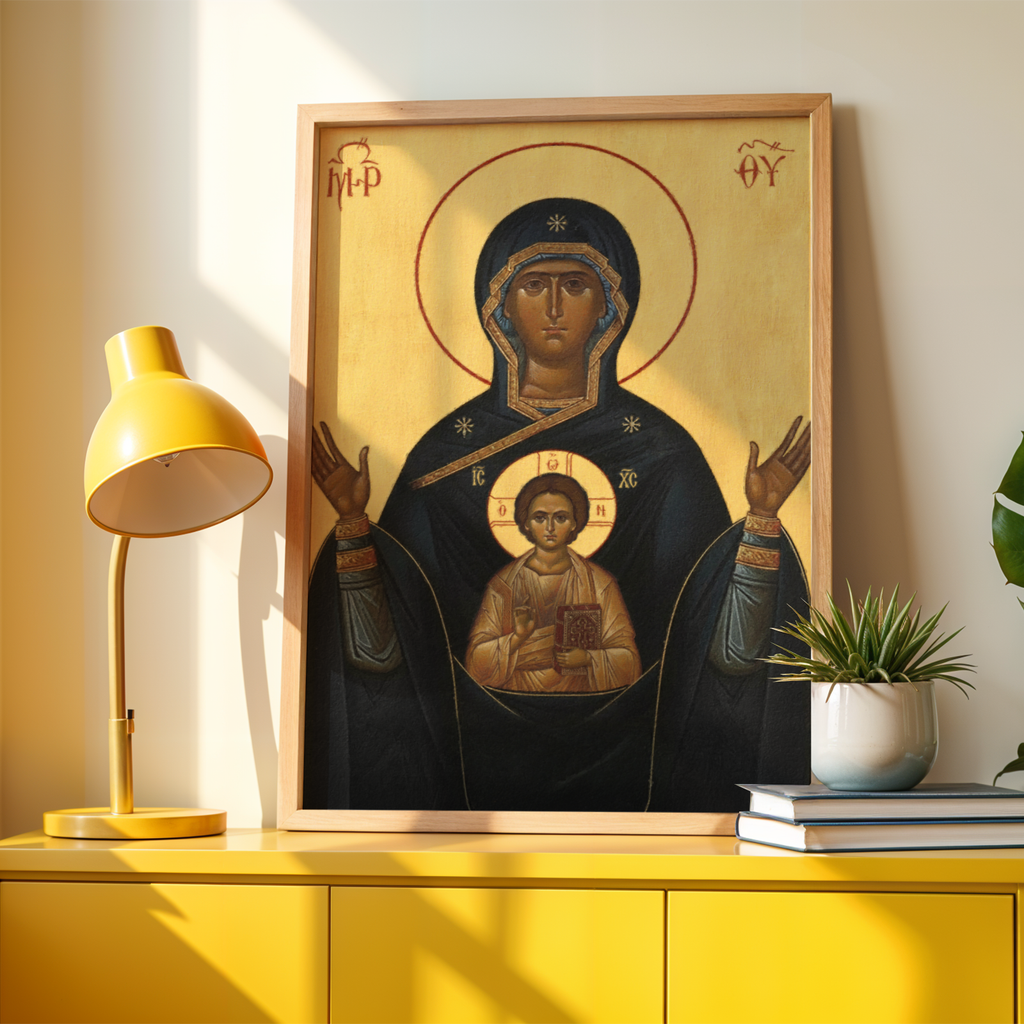 Theotokos of the Sign Orthodox Icon Print, Family Prayer and Baptism Gift, Byzantine Art