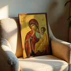 Mother of God and Christ Child Orthodox Icon Wall Art, New Baby Gift, Marian Tenderness Print