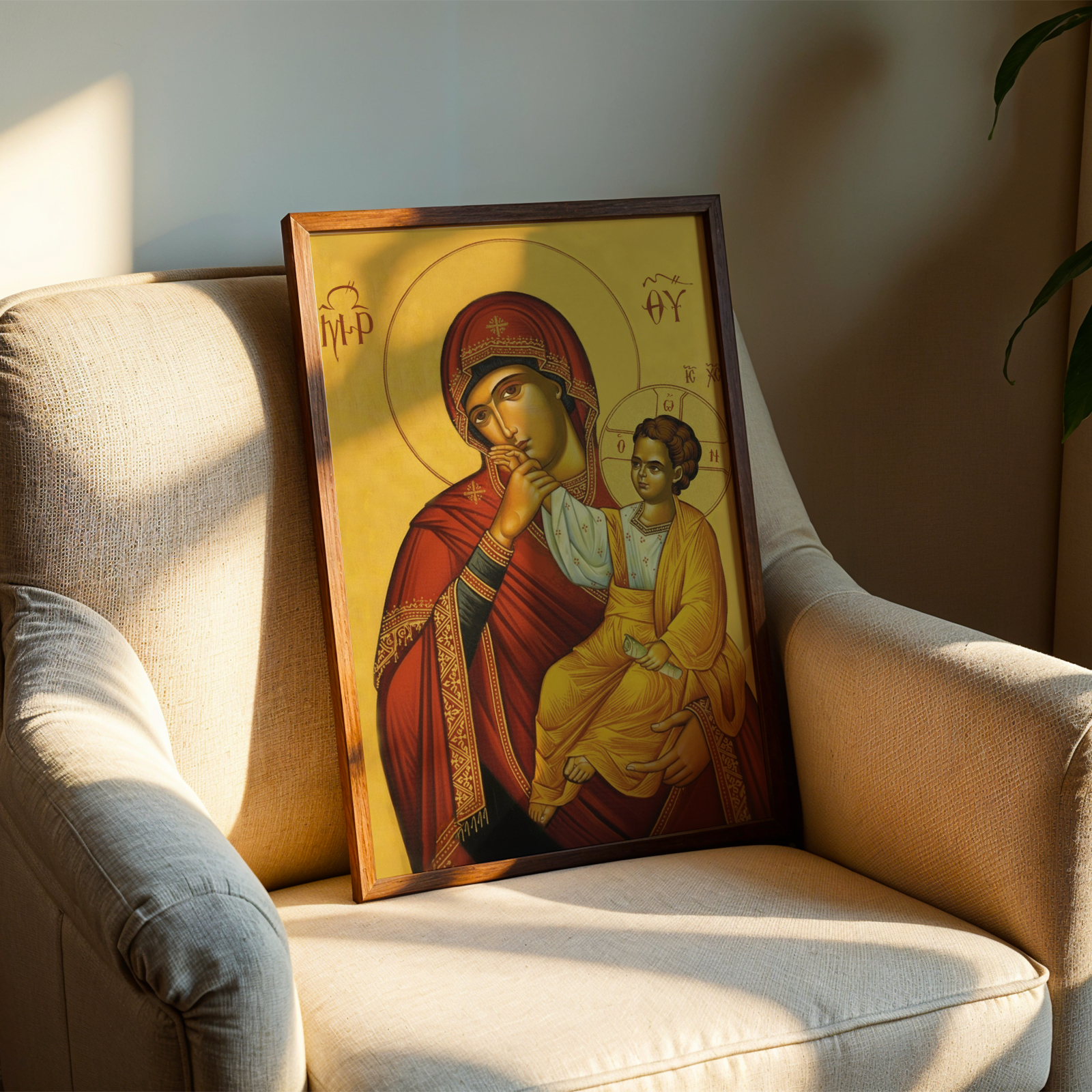 Mother of God and Christ Child Orthodox Icon Wall Art, New Baby Gift, Marian Tenderness Print