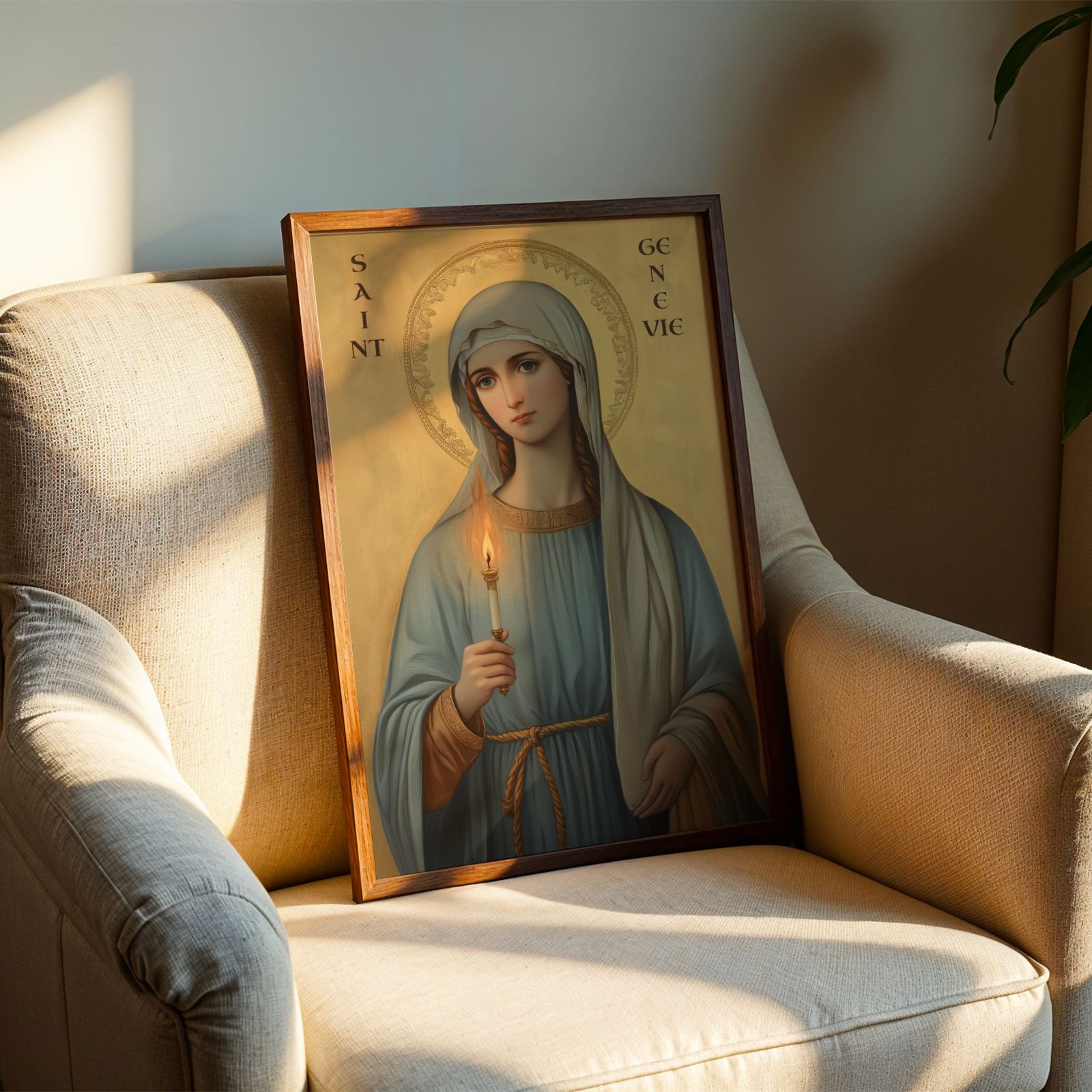 Saint Genevieve of Paris Icon Print, French Patron Saint Wall Art, Protection Gift