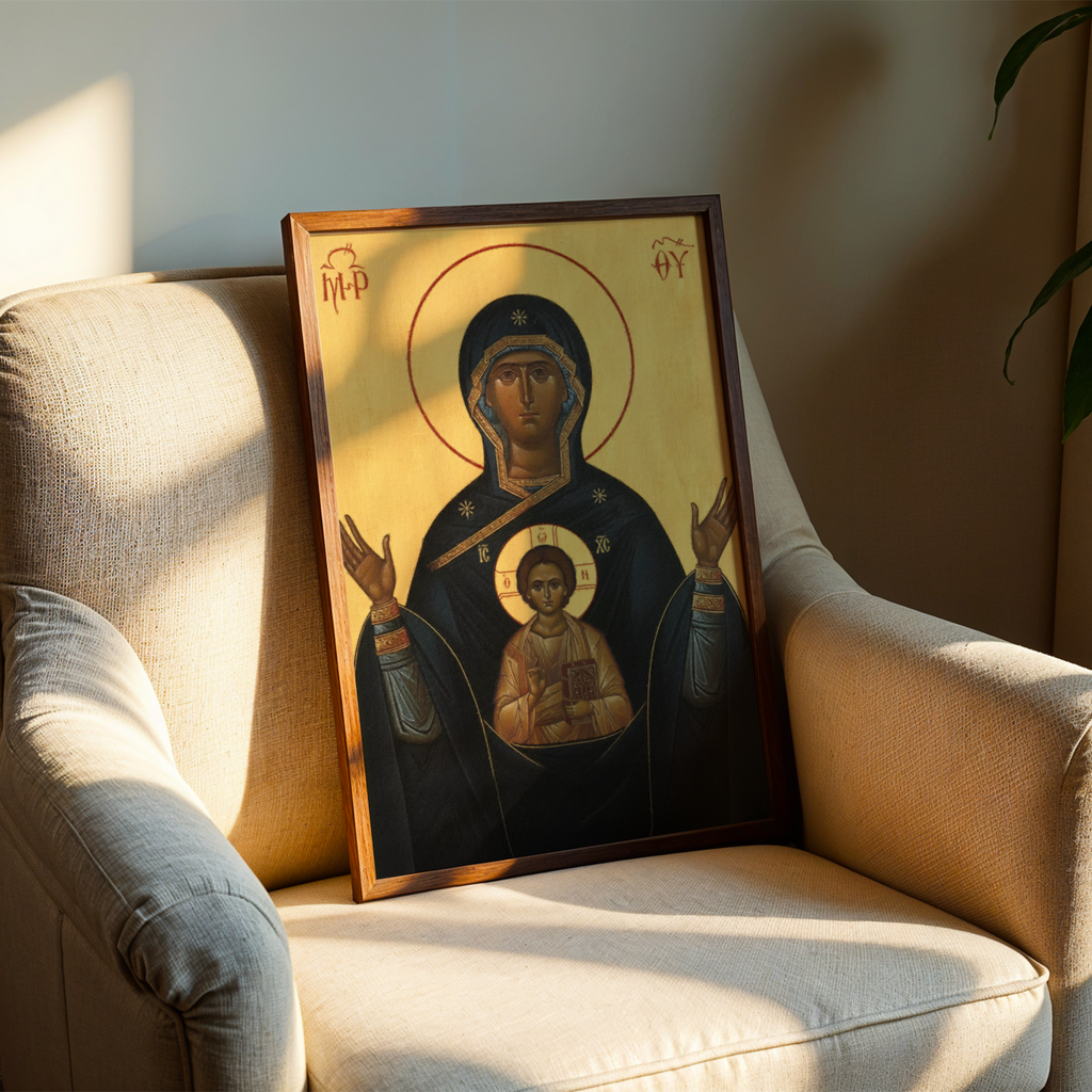 Theotokos of the Sign Orthodox Icon Print, Family Prayer and Baptism Gift, Byzantine Art