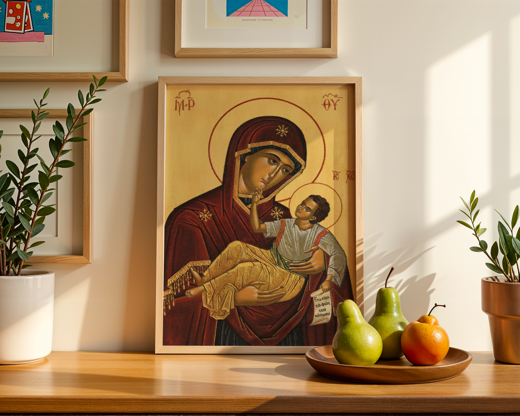 Our Lady of Tenderness Orthodox Icon Print, Motherhood Blessing Gift