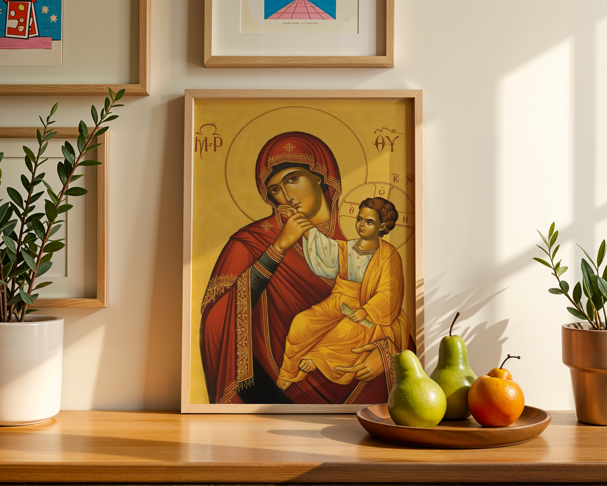 Mother of God and Christ Child Orthodox Icon Wall Art, New Baby Gift, Marian Tenderness Print