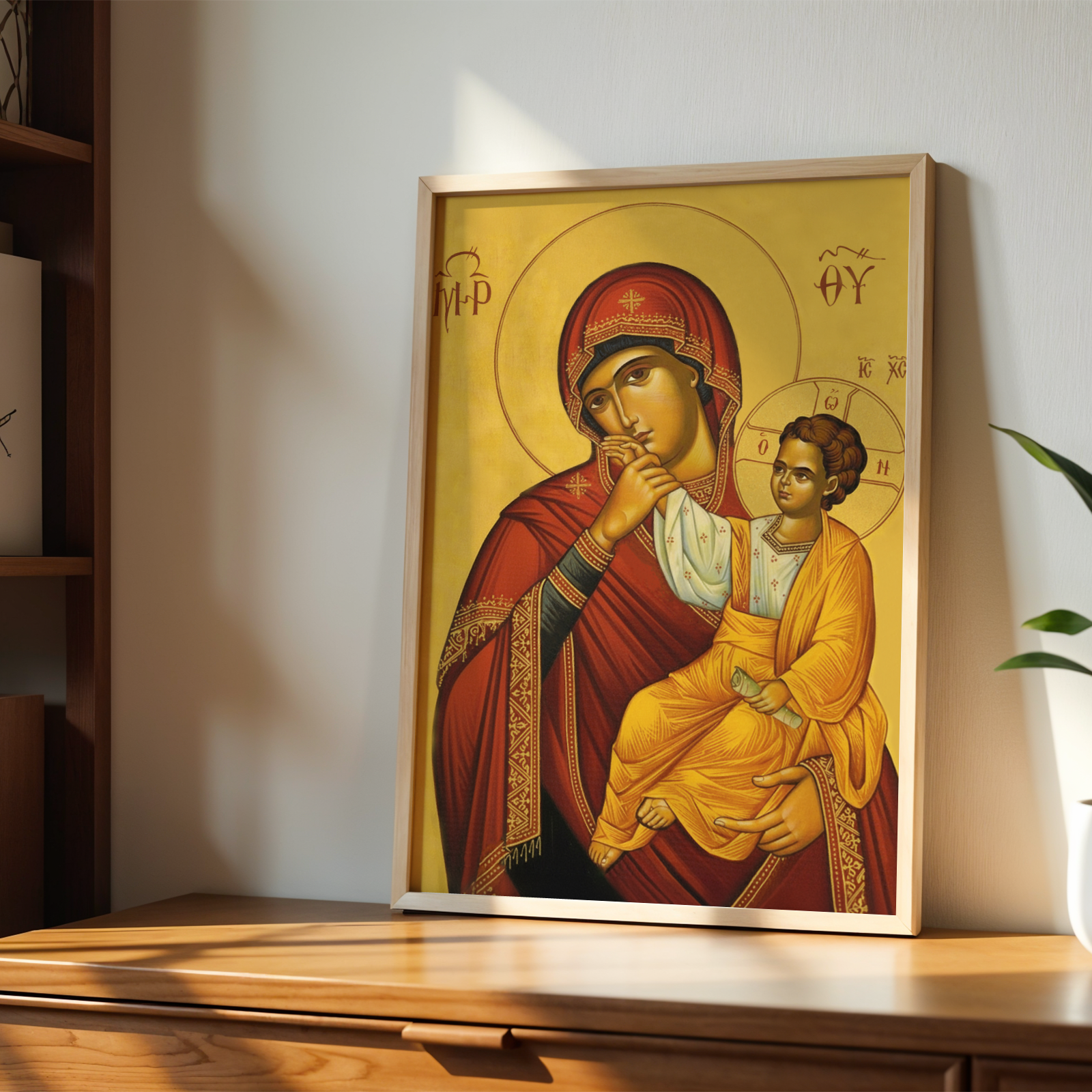 Mother of God and Christ Child Orthodox Icon Wall Art, New Baby Gift, Marian Tenderness Print