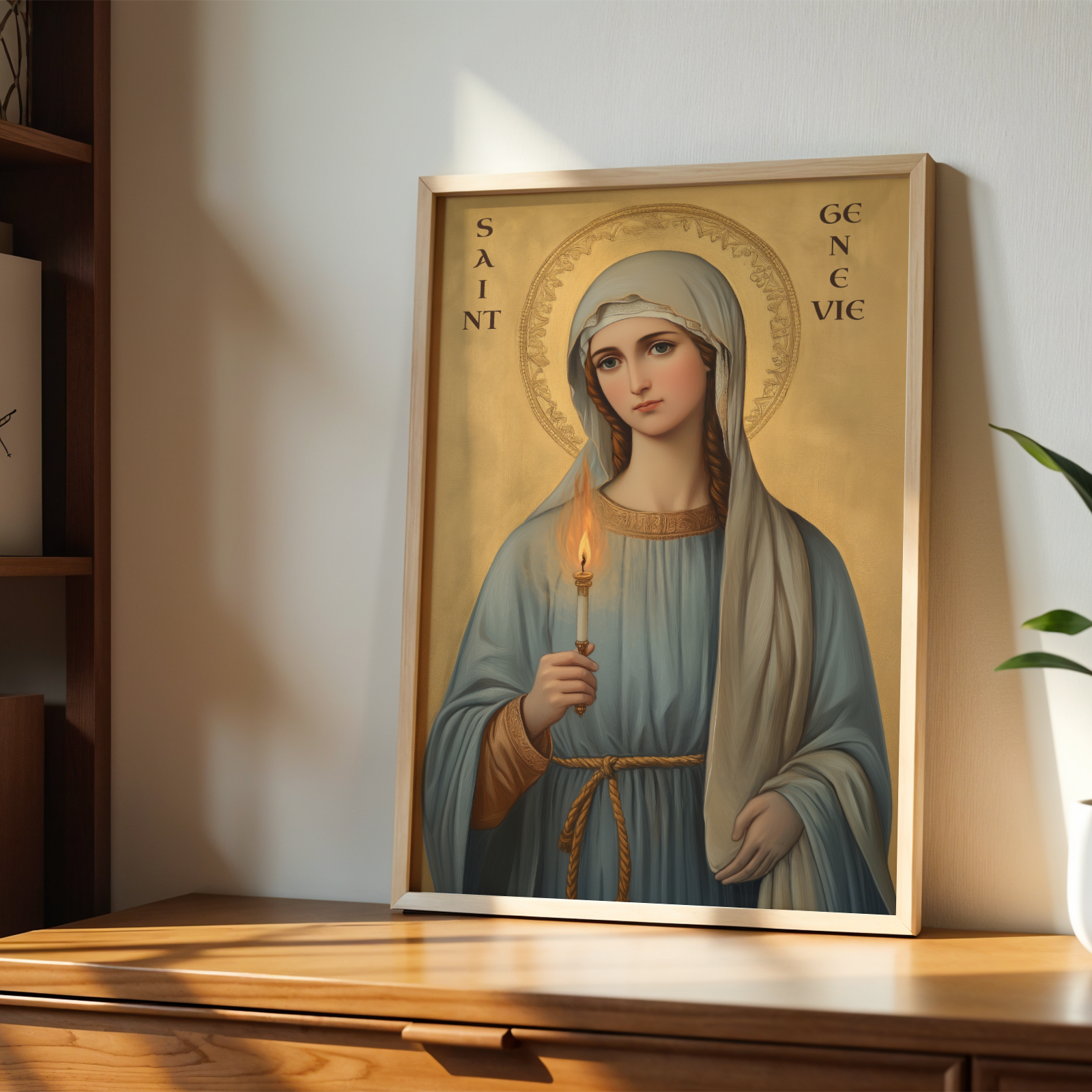 Saint Genevieve of Paris Icon Print, French Patron Saint Wall Art, Protection Gift