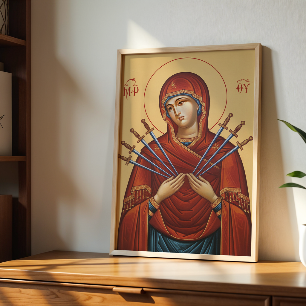 Our Lady of Sorrows Orthodox Icon, Sympathy & Comfort Gift, Marian Devotional Wall Art
