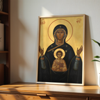 Theotokos of the Sign Orthodox Icon Print, Family Prayer and Baptism Gift, Byzantine Art