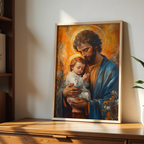 Saint Joseph with Child Jesus Print, Fathers Faith Gift, Christian Prayer Decor, Holygraceart