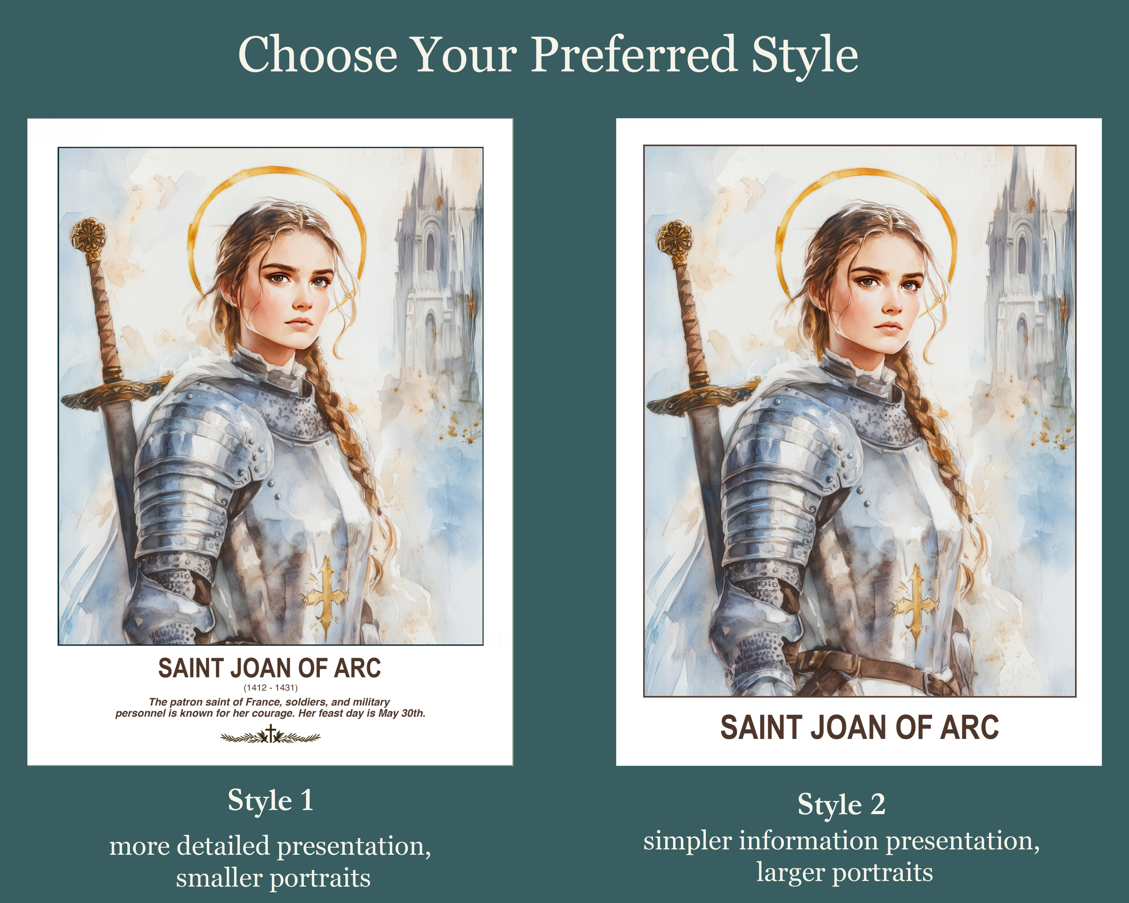 Saint Joan of Arc Catholic Wall Art, Confirmation Gift, Warrior Saint Portrait Decor, Holygraceart H05
