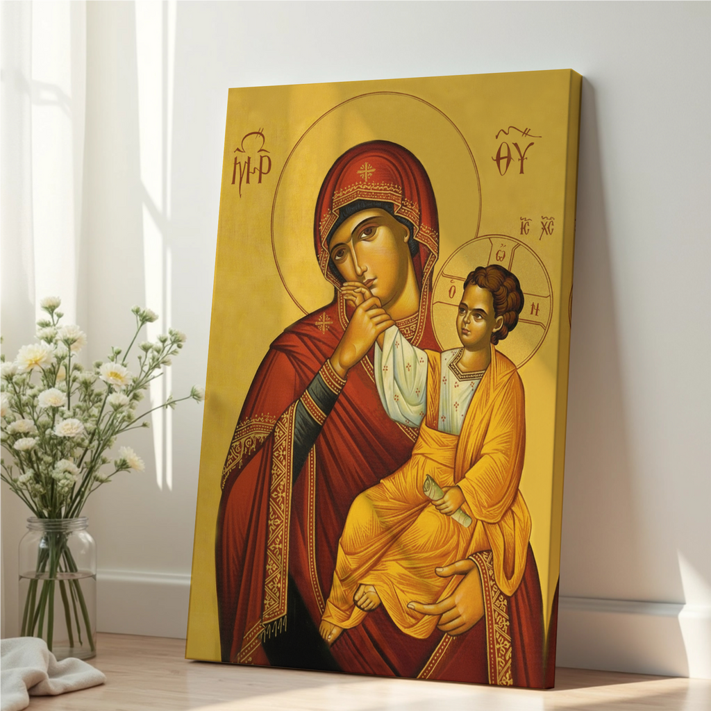 Mother of God and Christ Child Orthodox Icon Wall Art, New Baby Gift, Marian Tenderness Print