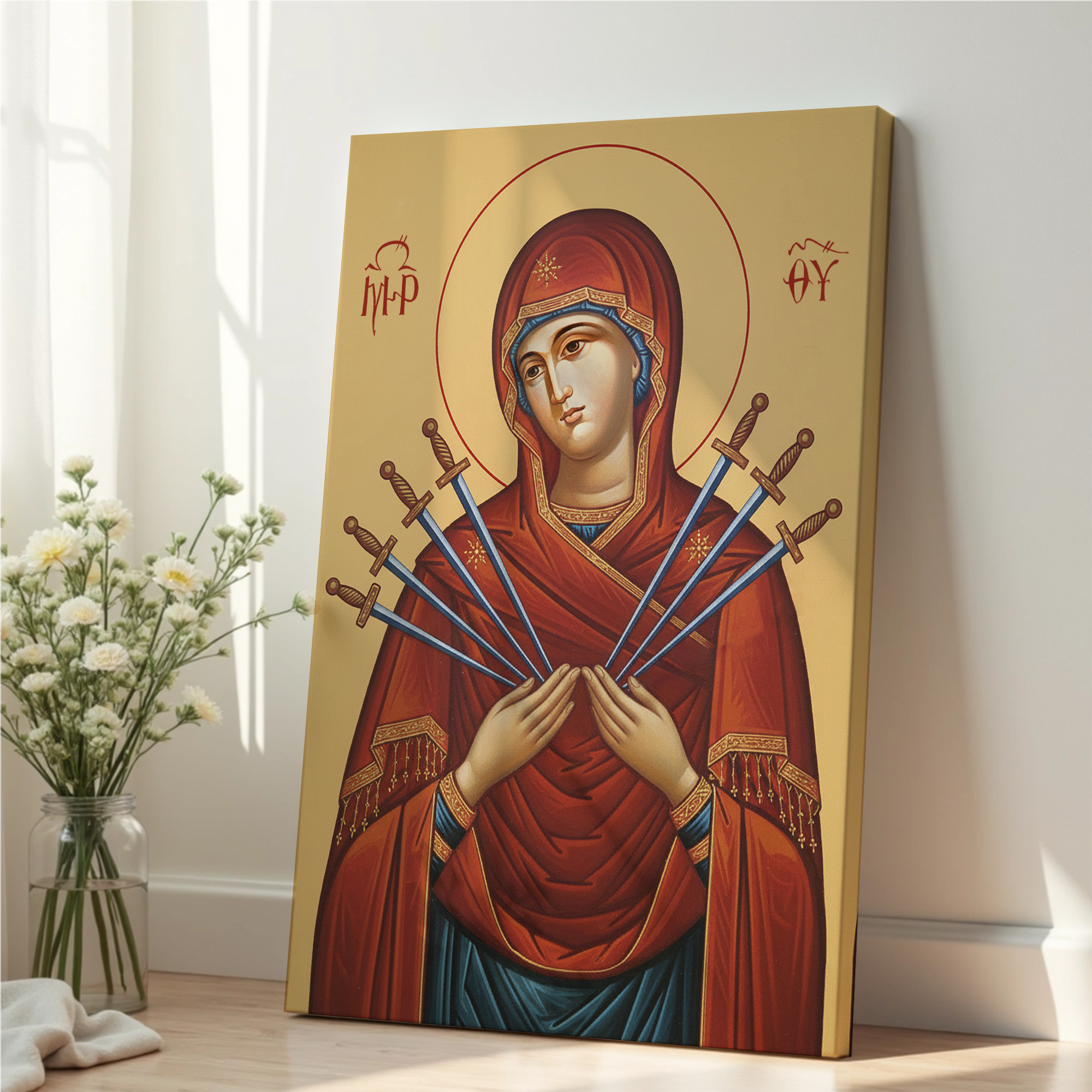 Our Lady of Sorrows Orthodox Icon, Sympathy & Comfort Gift, Marian Devotional Wall Art