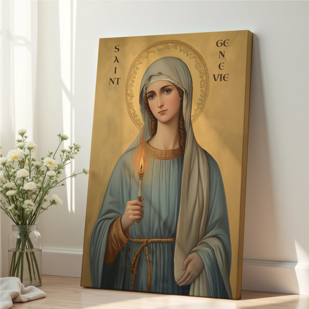 Saint Genevieve of Paris Icon Print, French Patron Saint Wall Art, Protection Gift