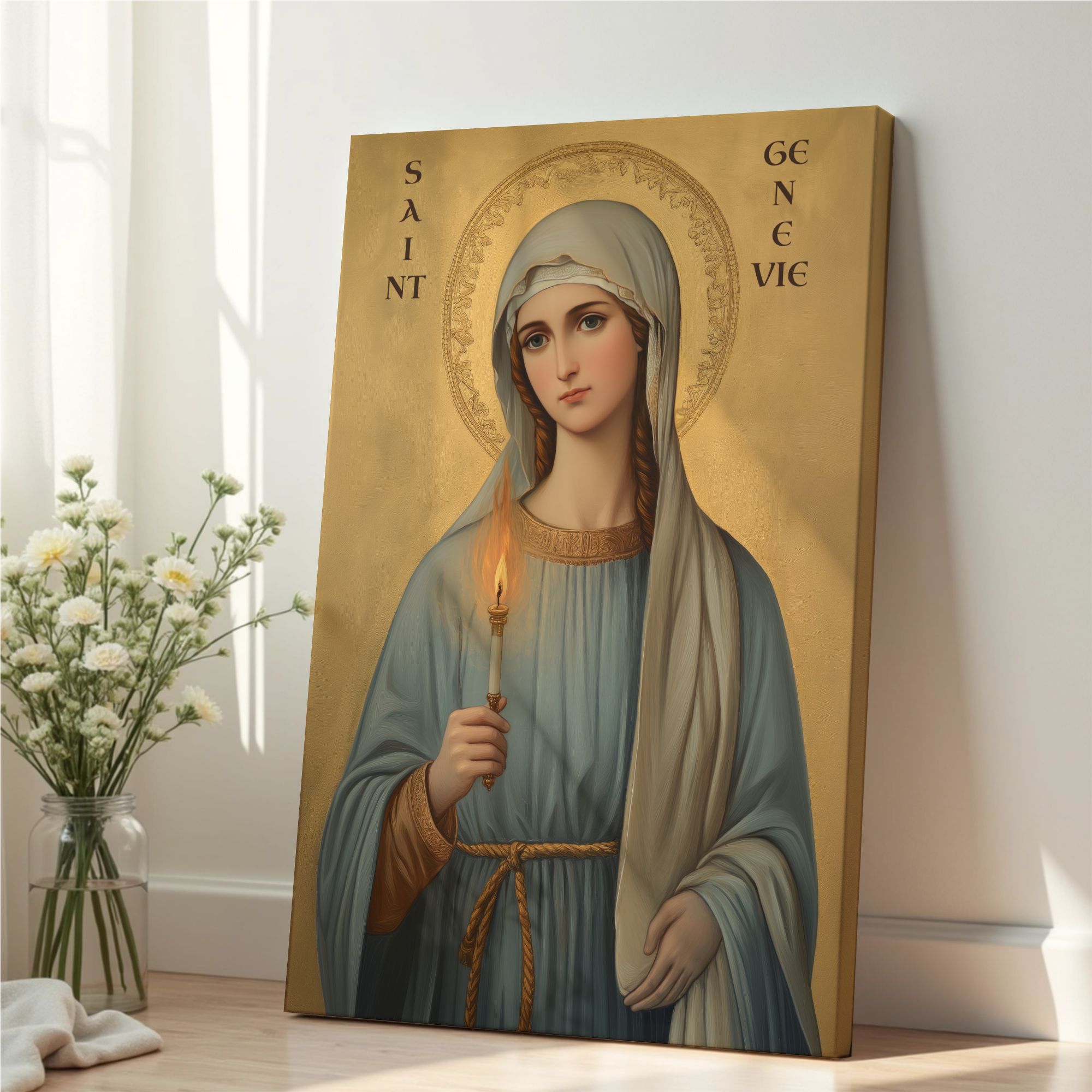 Saint Genevieve of Paris Icon Print, French Patron Saint Wall Art, Protection Gift