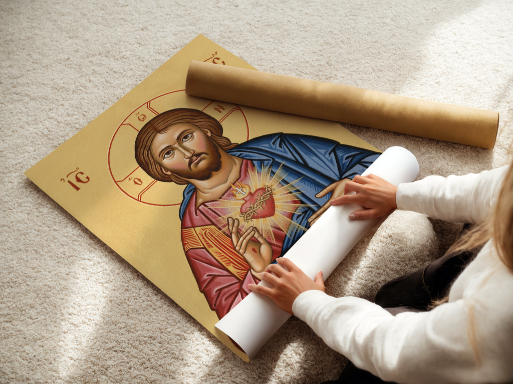 Sacred Heart of Jesus Orthodox Icon Wall Art, Devotional Gift, Prayerful Home Piece