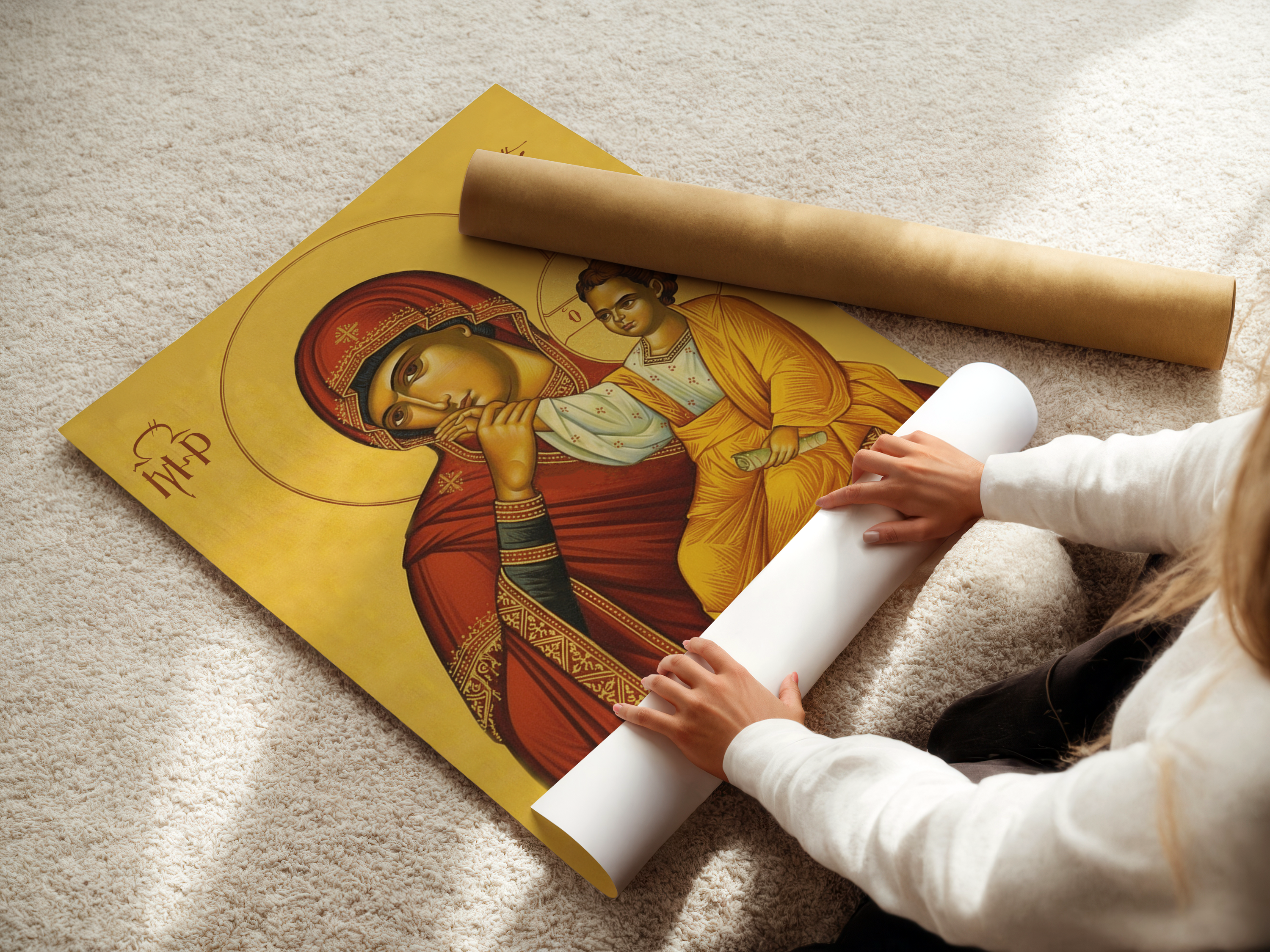 Mother of God and Christ Child Orthodox Icon Wall Art, New Baby Gift, Marian Tenderness Print