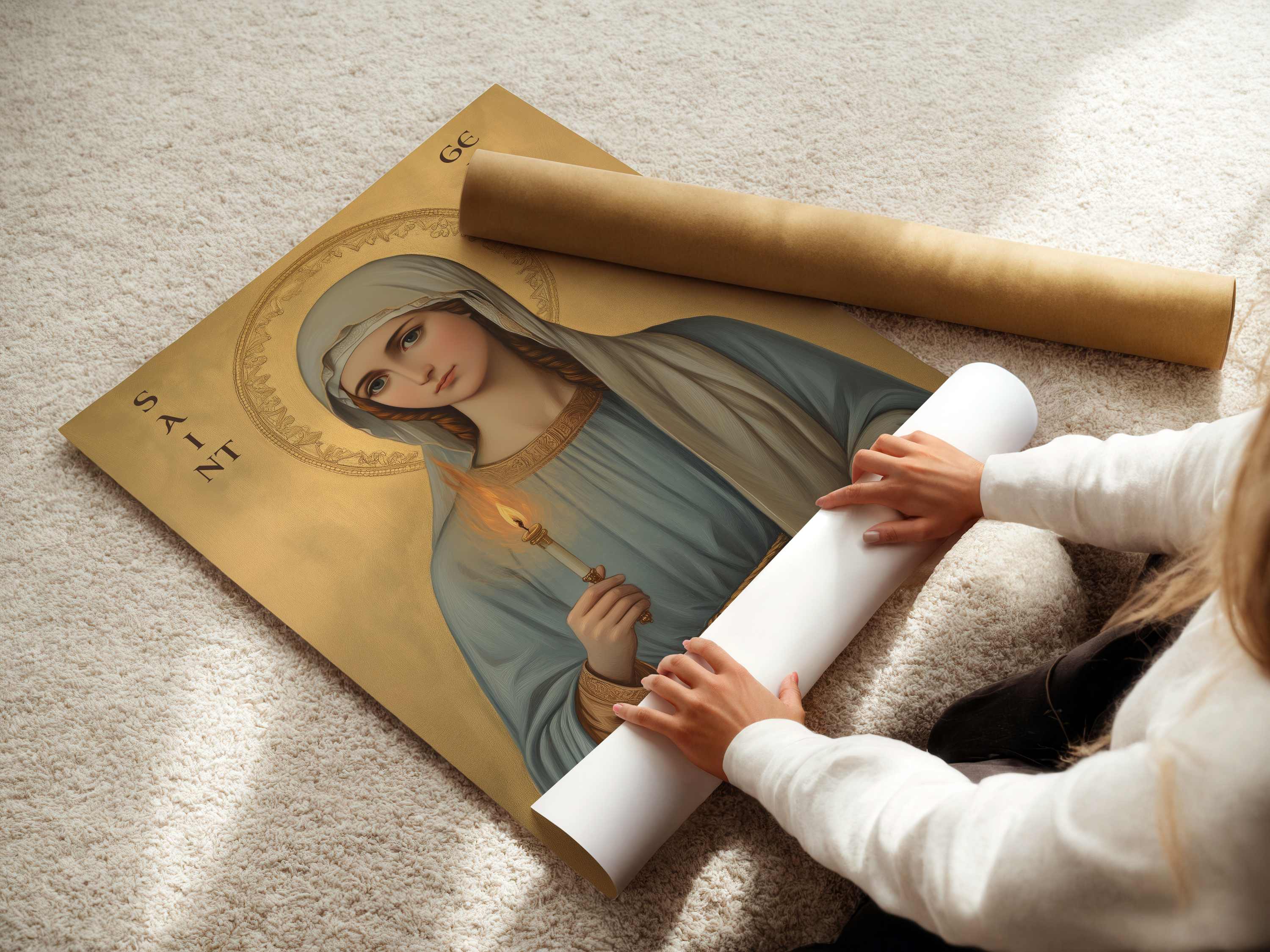 Saint Genevieve of Paris Icon Print, French Patron Saint Wall Art, Protection Gift