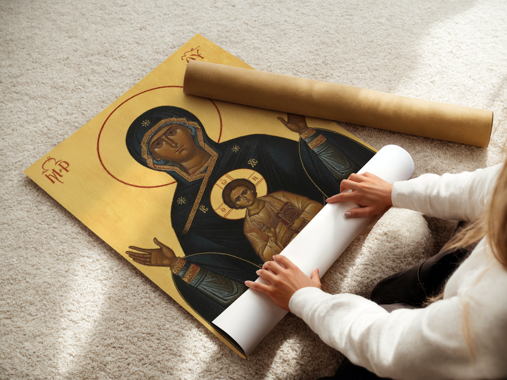 Theotokos of the Sign Orthodox Icon Print, Family Prayer and Baptism Gift, Byzantine Art