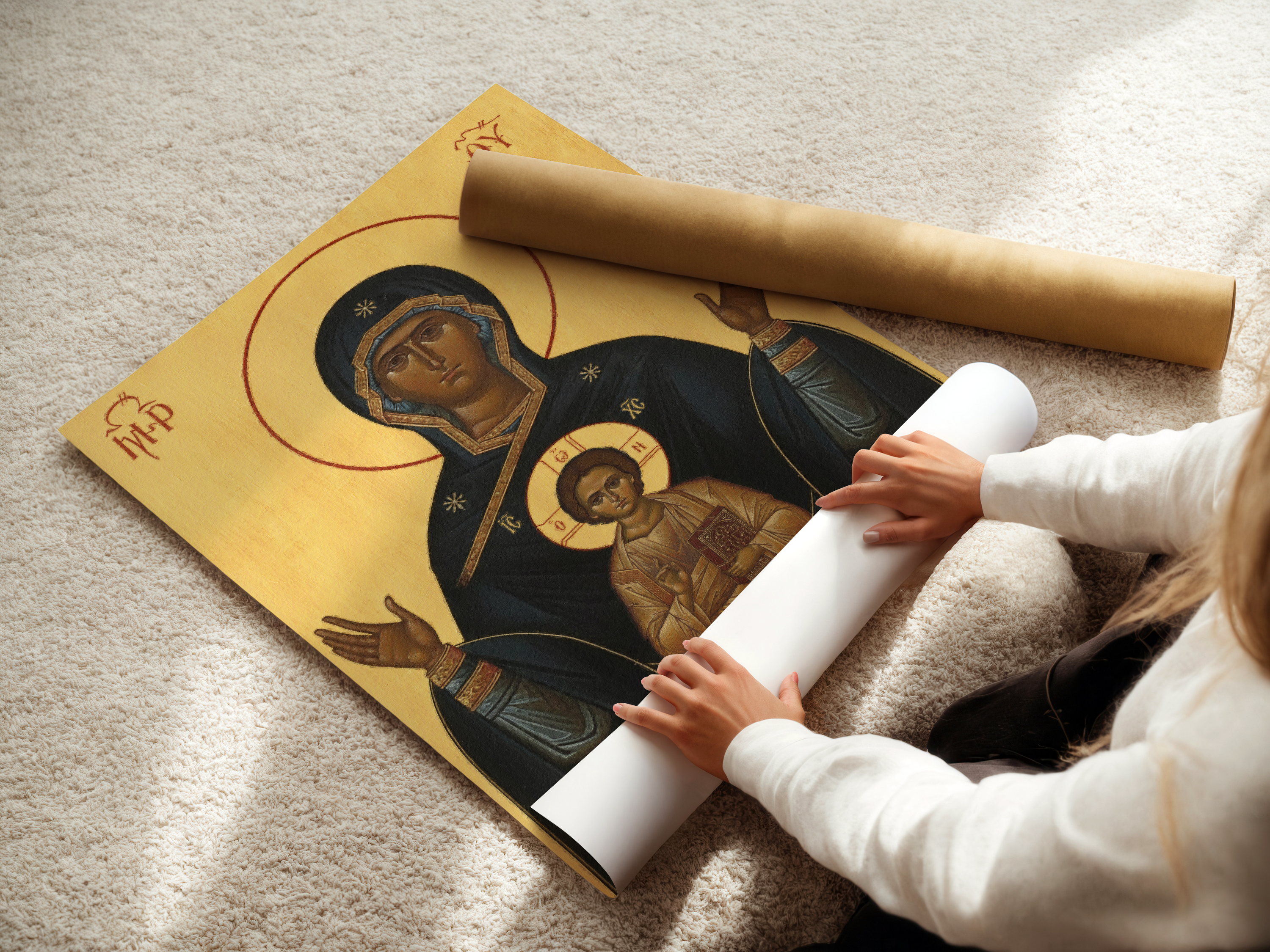 Theotokos of the Sign Orthodox Icon Print, Family Prayer and Baptism Gift, Byzantine Art