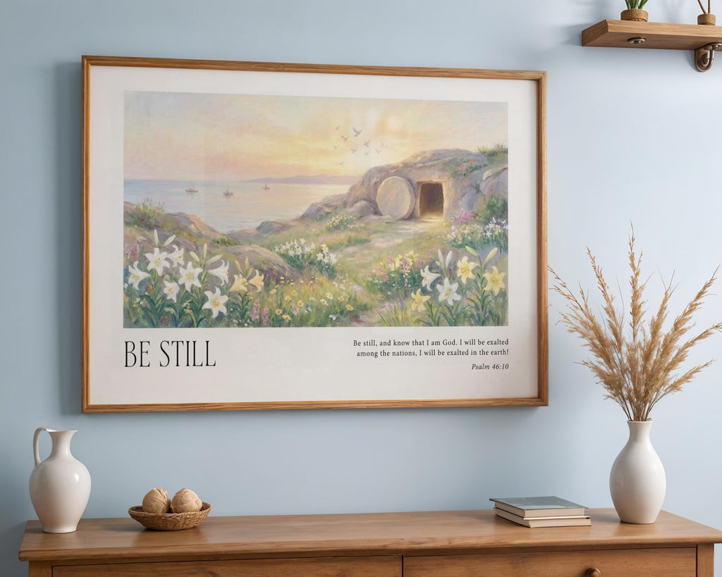 Be Still Christian Canvas Art, Empty Tomb Psalm 46:10 Scripture Print