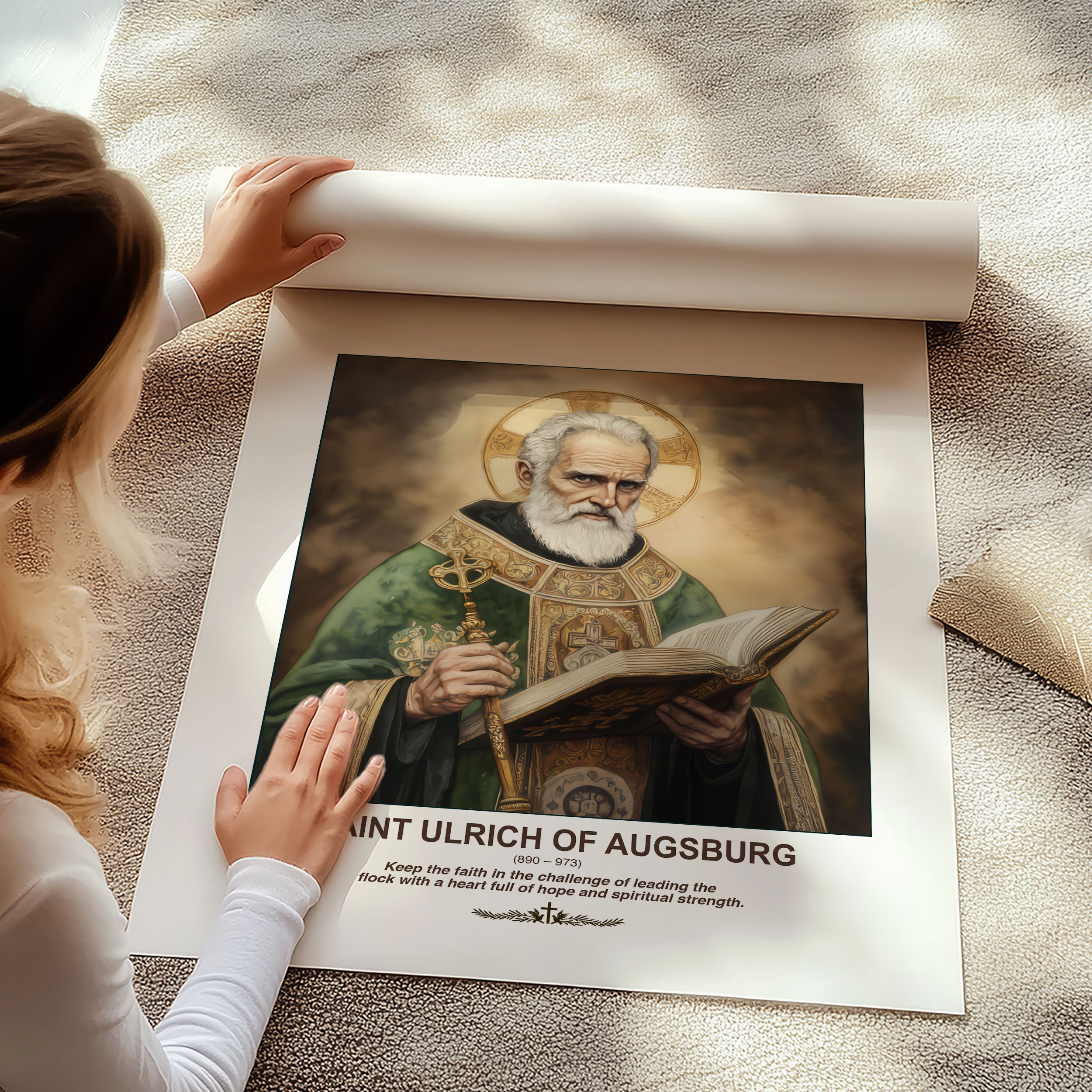 Saint Ulrich of Augsburg Icon Print, Catholic Bishop Wall Art Decor, Confirmation Gift,  Holygraceart H281