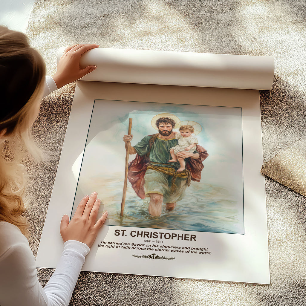 Saint Christopher Wall Art, Travel Gift, Catholic Home Decor, Holygraceart H285