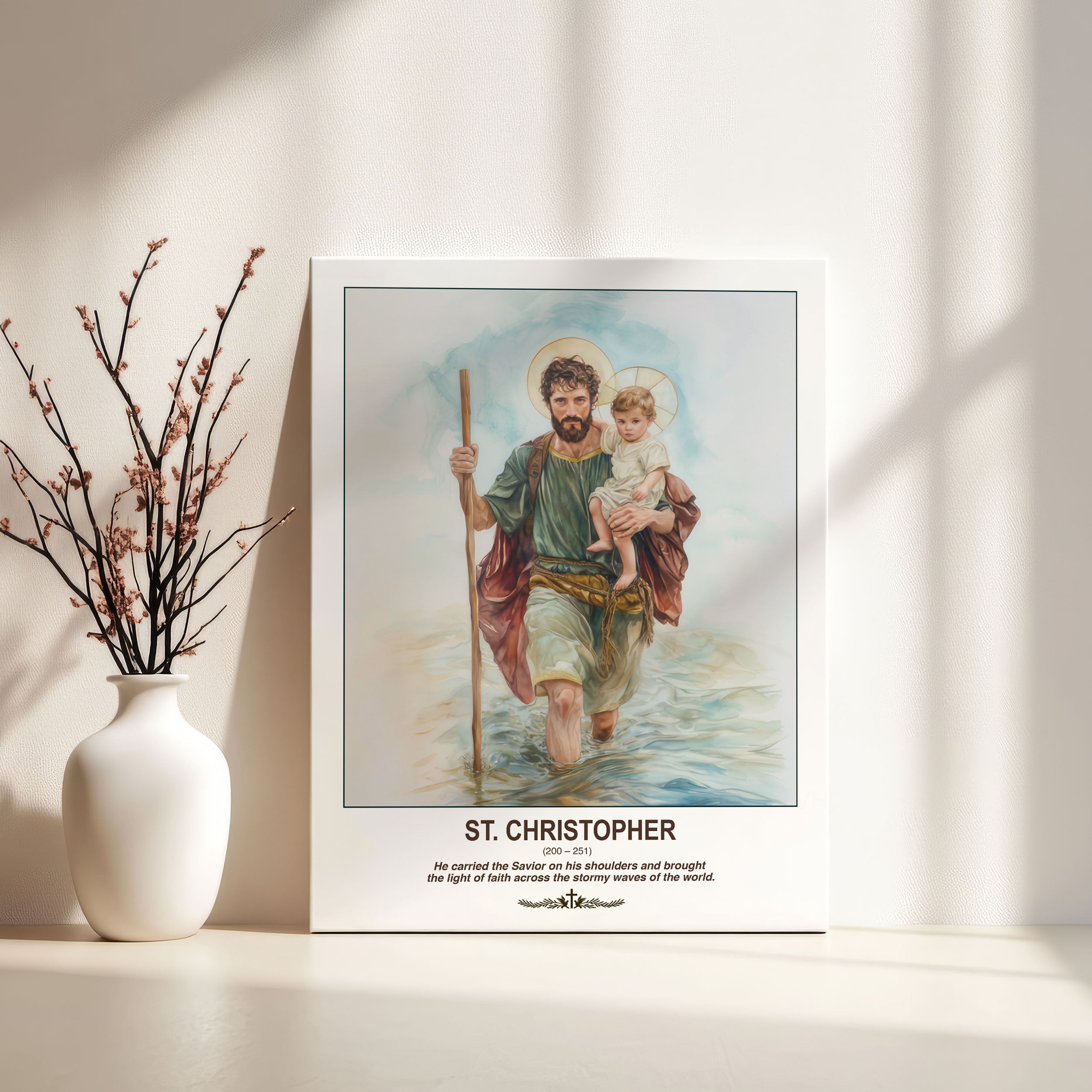 Saint Christopher Wall Art, Travel Gift, Catholic Home Decor, Holygraceart H285