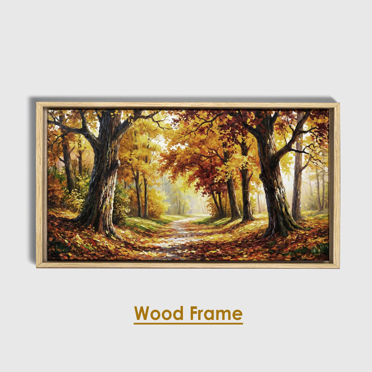 Autumn Forest Panoramic Oil Painting, Extra Wide Fall Landscape Canvas Print, Golden Tree Path Wall Art Decor