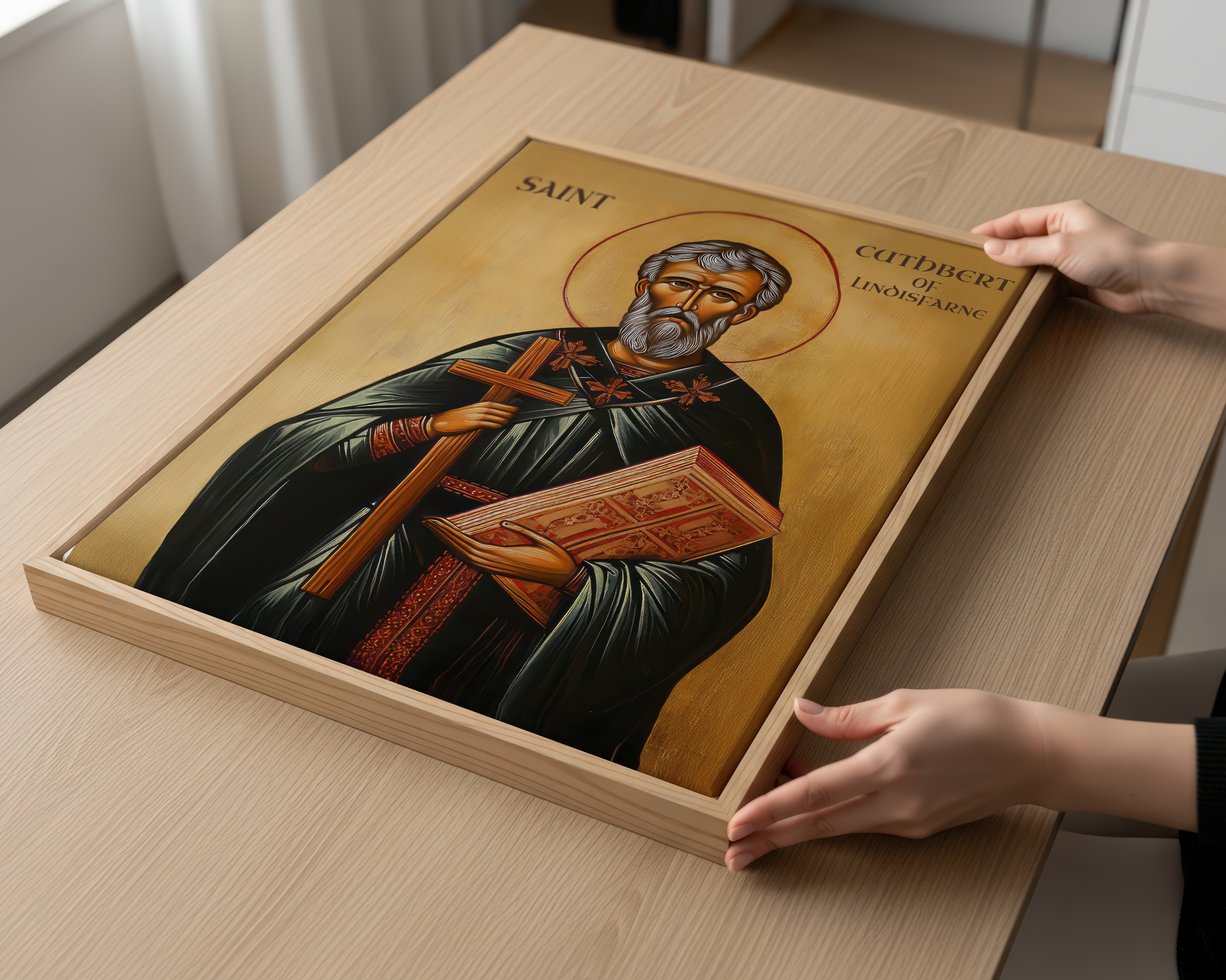 Saint Cuthbert of Lindisfarne Icon Wall Art, Pastor & Clergy Gift Orthodox Decor