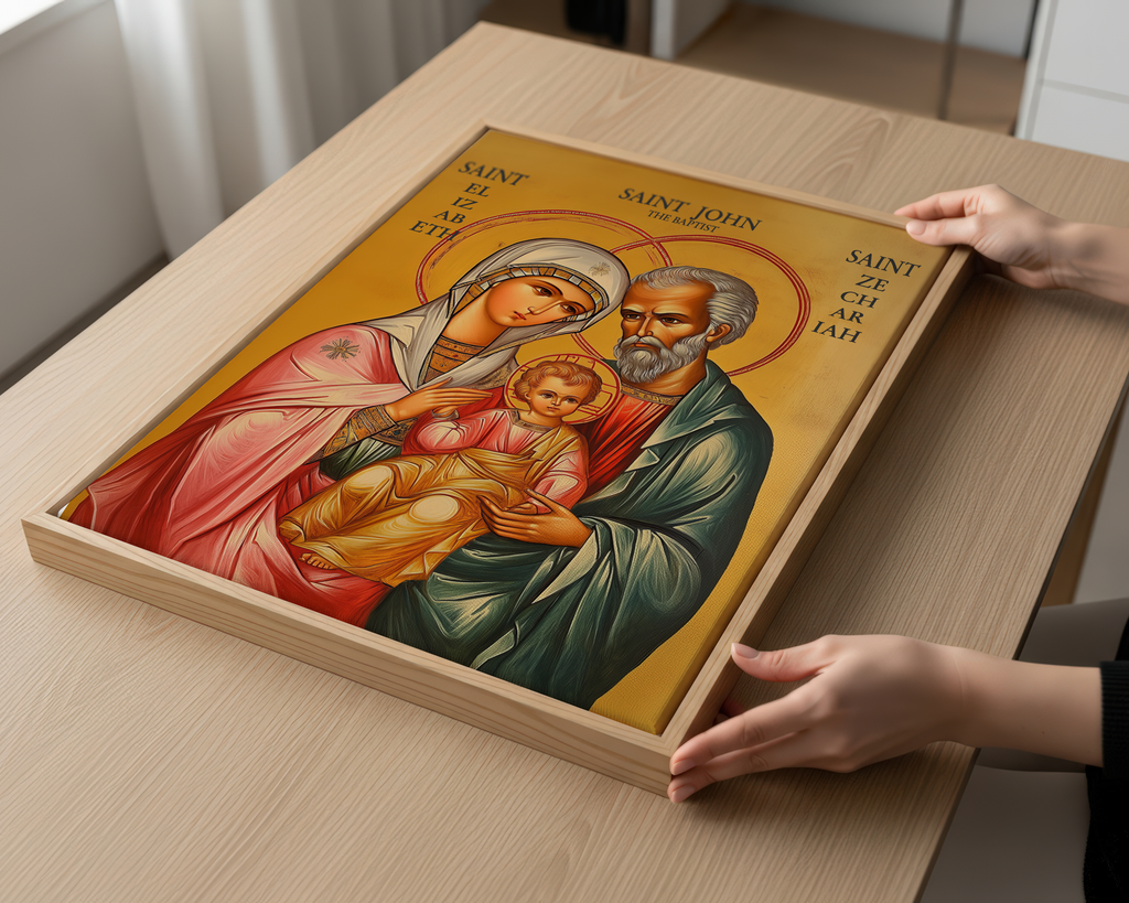Saint Elizabeth, Zechariah, and John the Baptist Icon Wall Art, Family Blessing Gift