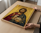 Jesus with Lamb Orthodox Icon Print, Christian Comfort Wall Art, Prayer Gift, Holygraceart