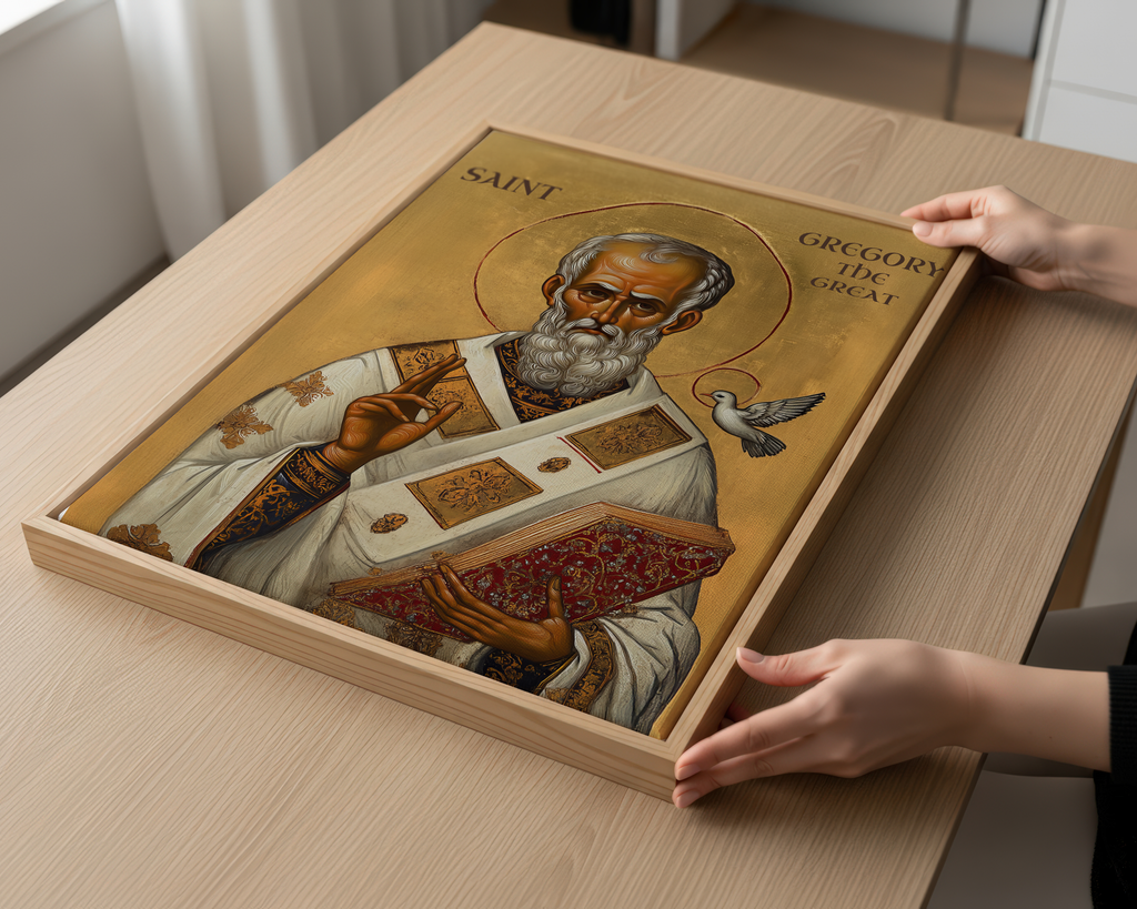 Saint Gregory the Great Icon Print, Doctor of the Church Gift Byzantine Wall Art, Holygraceart