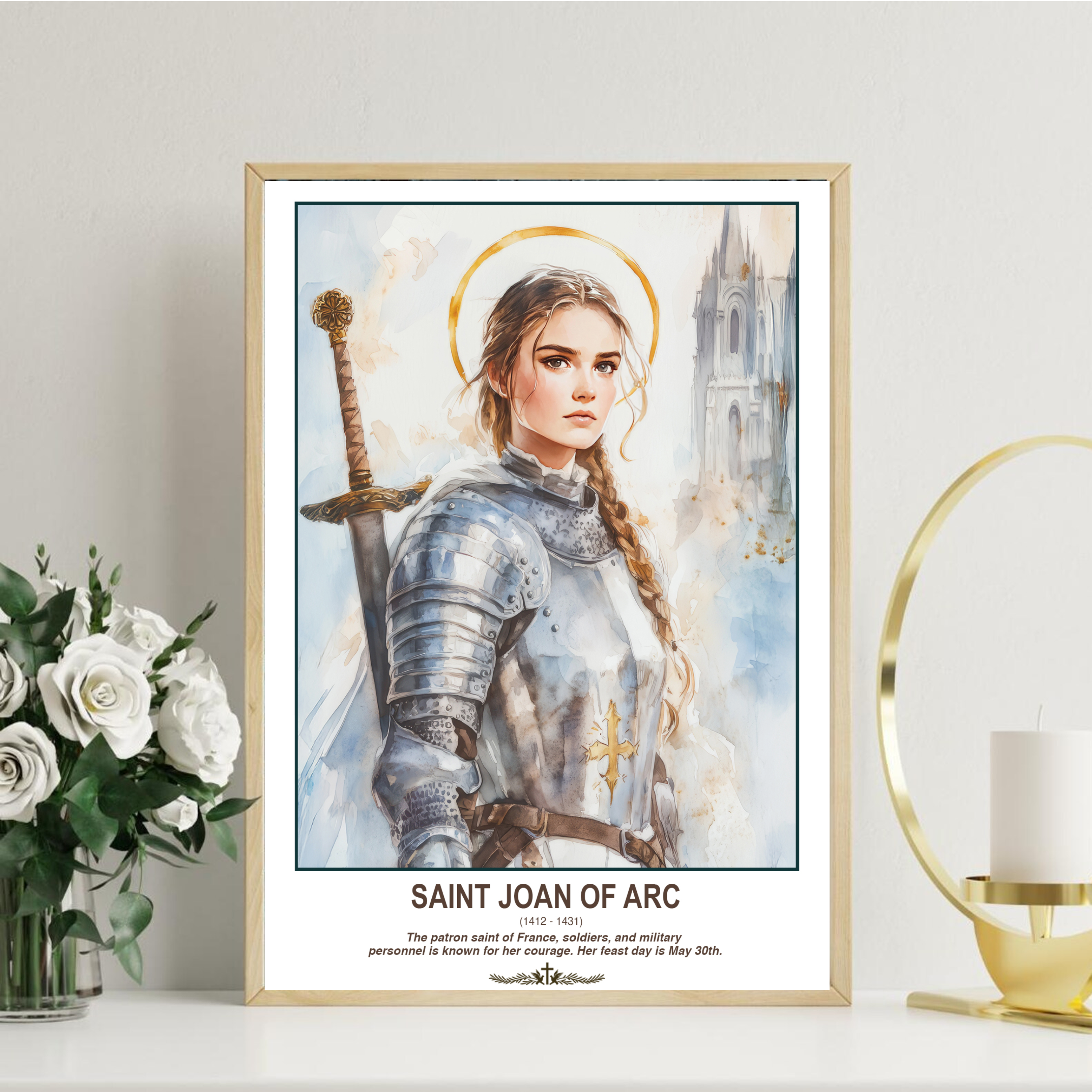 Saint Joan of Arc Catholic Wall Art, Confirmation Gift, Warrior Saint Portrait Decor, Holygraceart H05