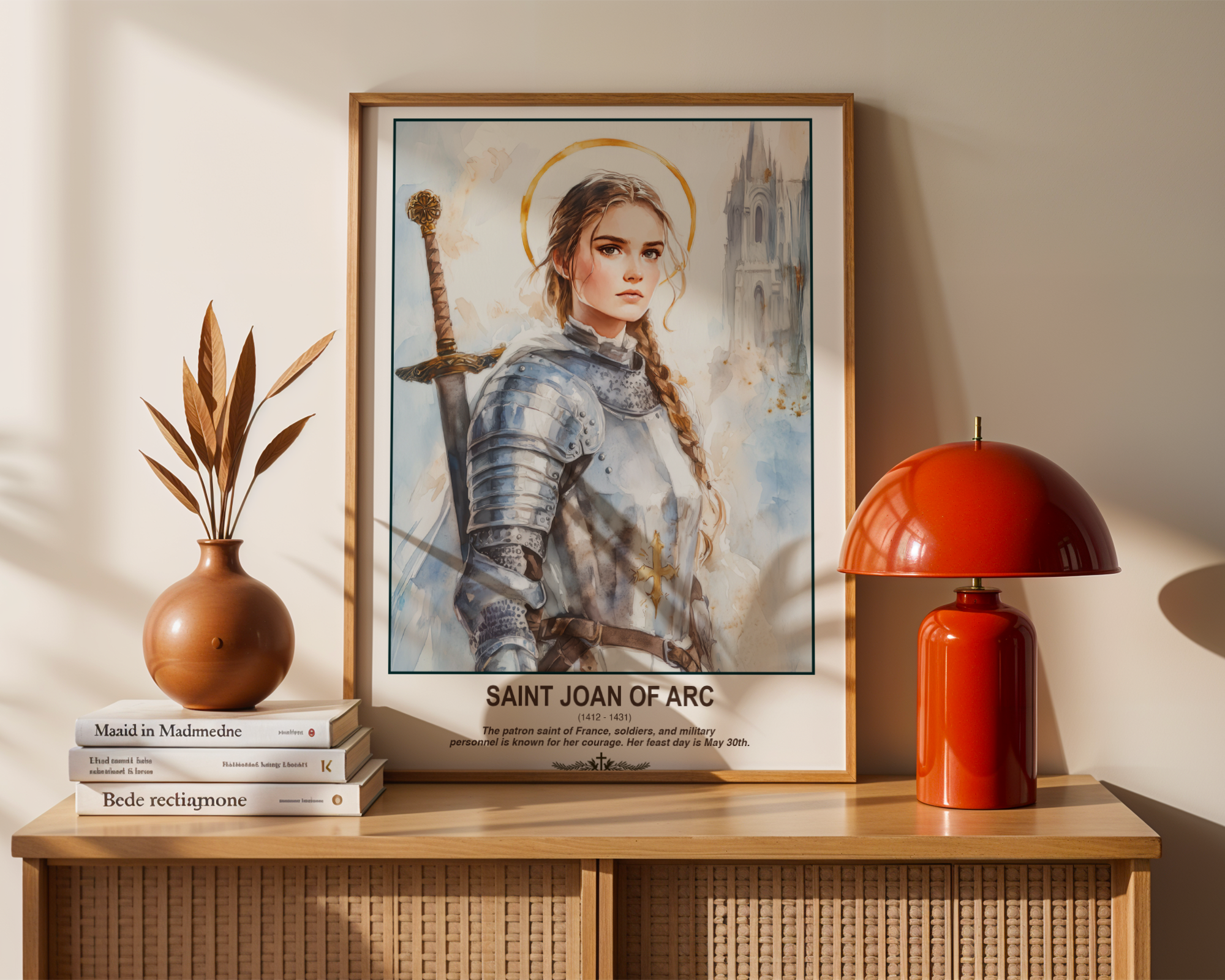 Saint Joan of Arc Catholic Wall Art, Confirmation Gift, Warrior Saint Portrait Decor, Holygraceart H05
