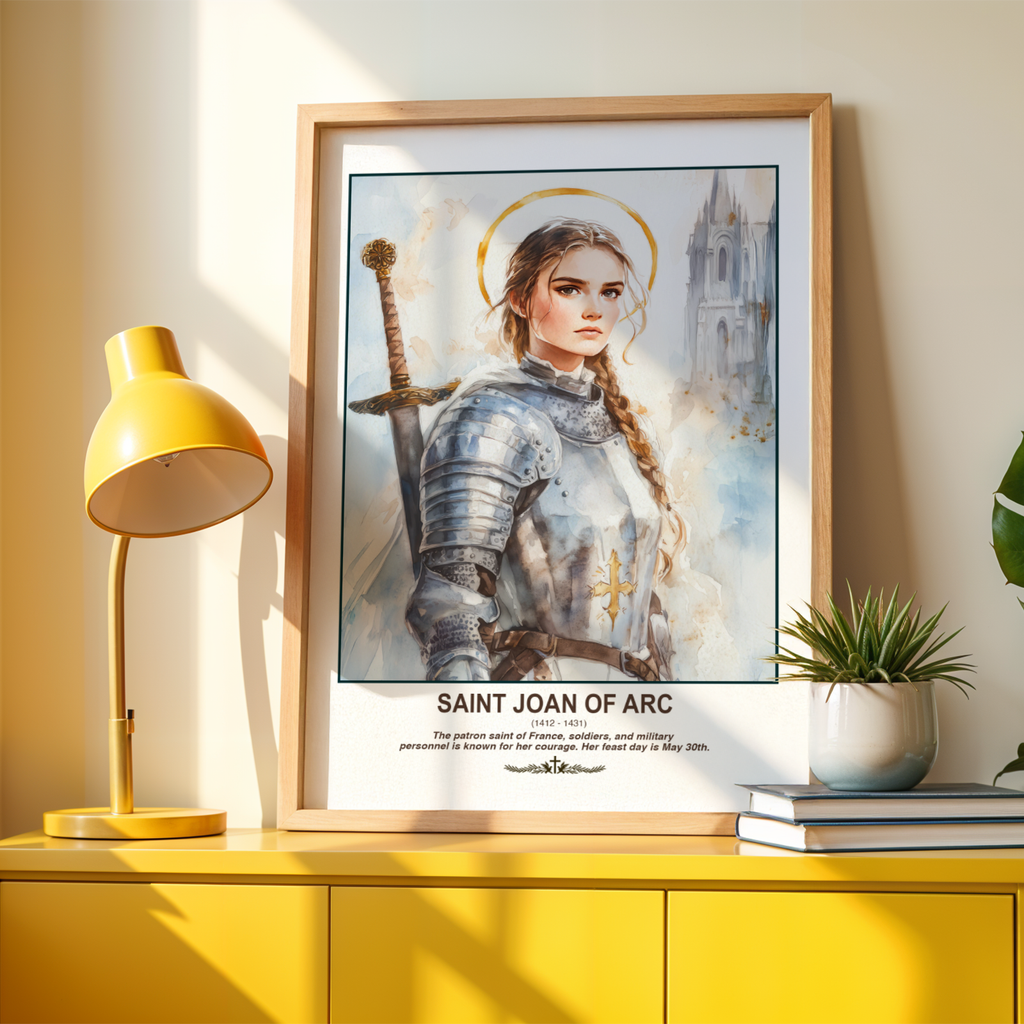 Saint Joan of Arc Catholic Wall Art, Confirmation Gift, Warrior Saint Portrait Decor, Holygraceart H05