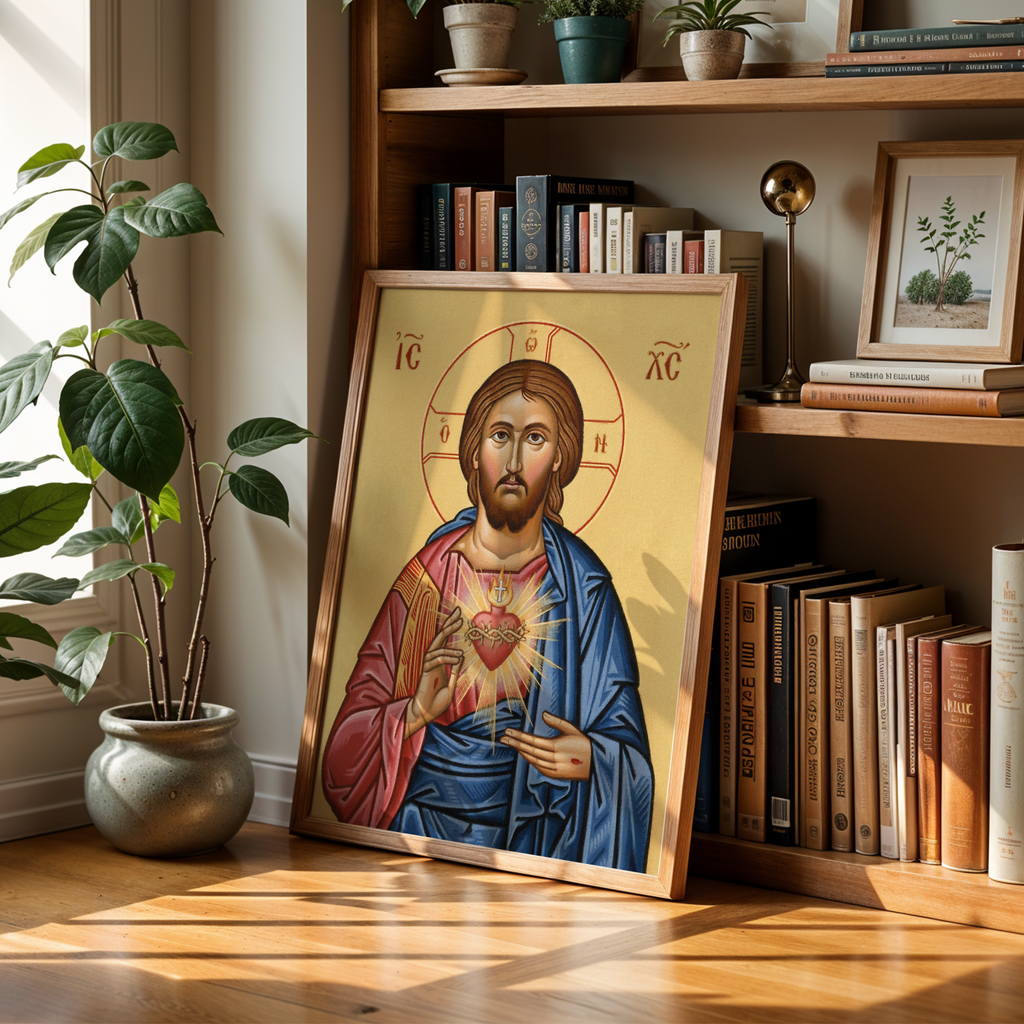 Sacred Heart of Jesus Orthodox Icon Wall Art, Devotional Gift, Prayerful Home Piece