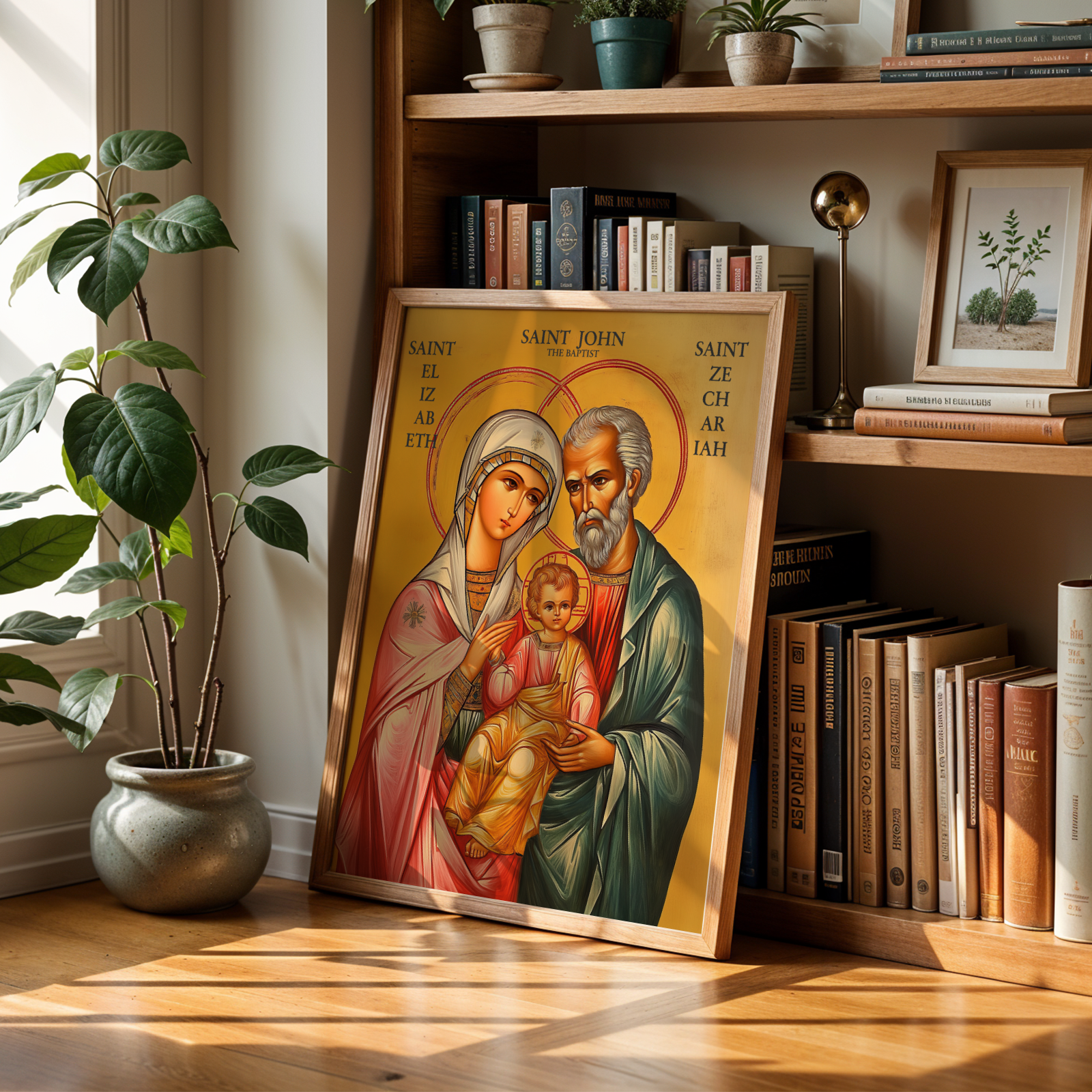Saint Elizabeth, Zechariah, and John the Baptist Icon Wall Art, Family Blessing Gift